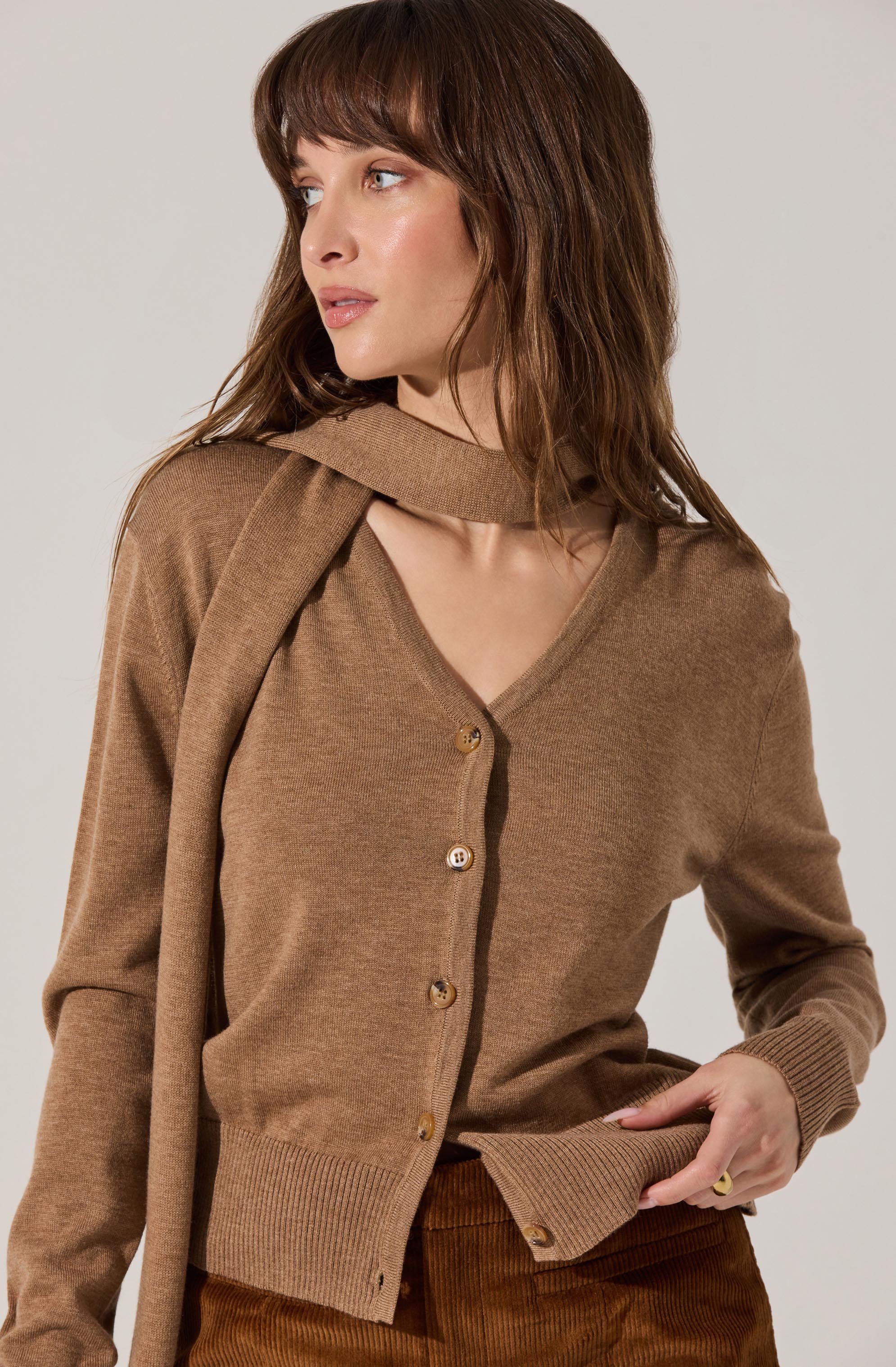 Glynne V-Neck Scarf Cardigan Sweater - Image 2