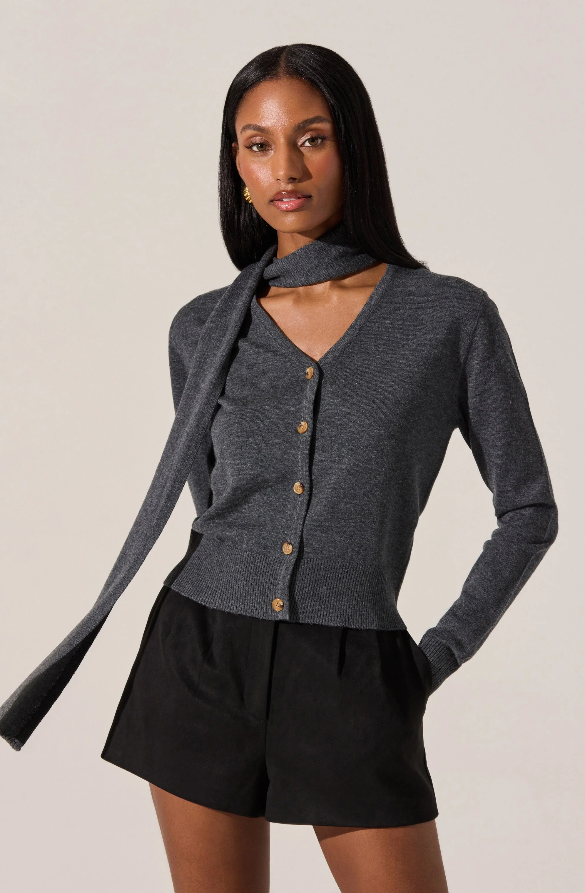 Glynne V-Neck Scarf Cardigan Sweater - Image 7