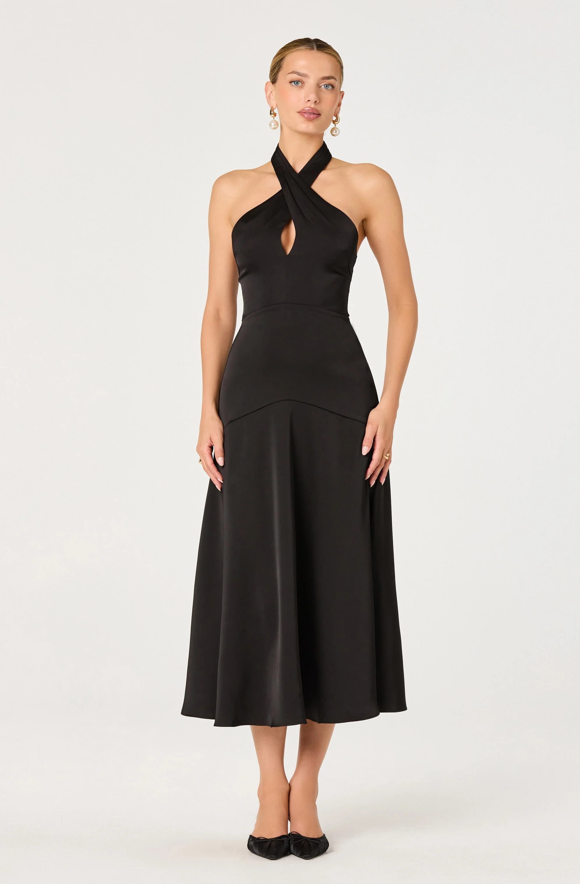 Satin Crossover Halter Midi Dress