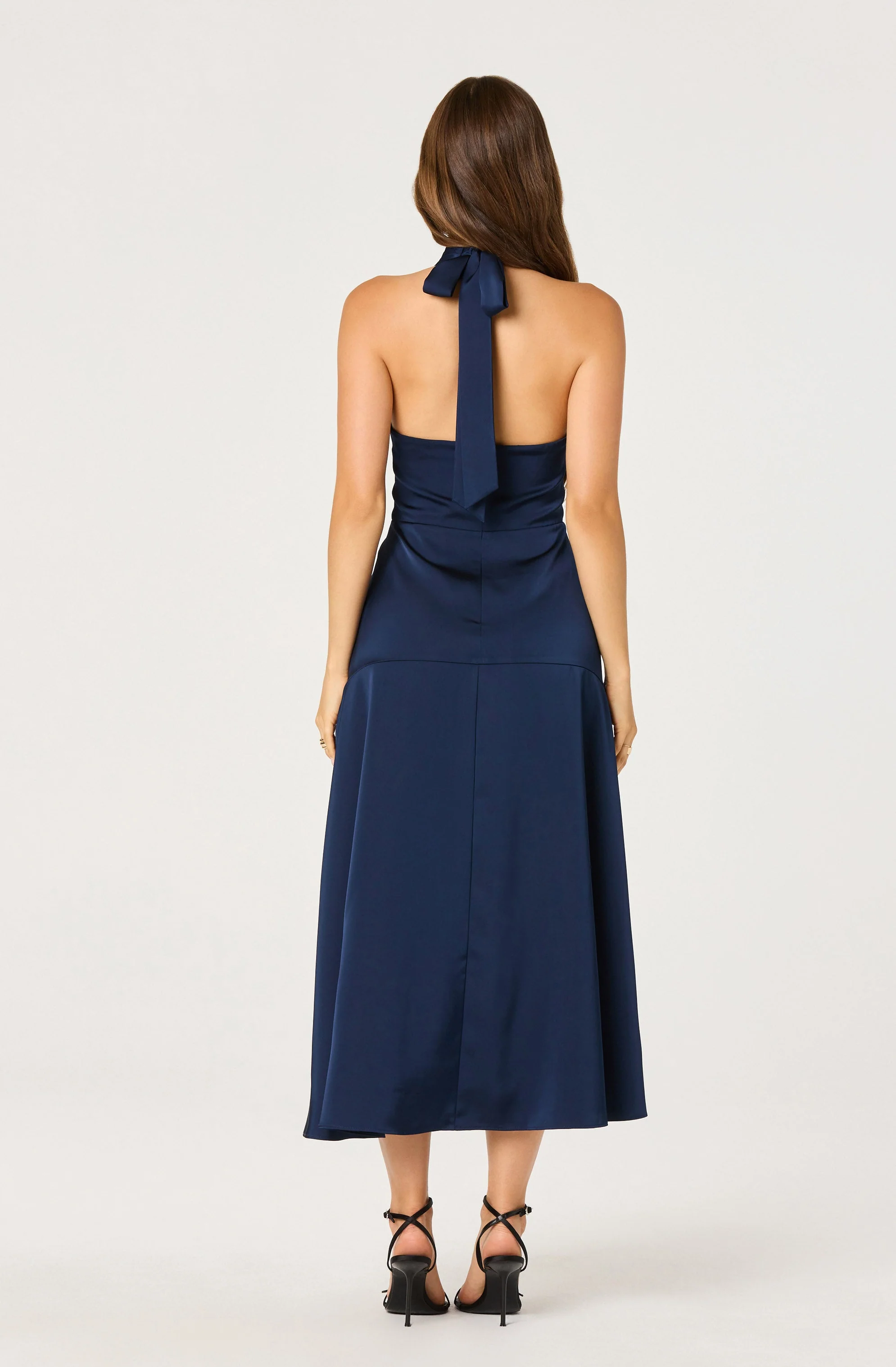 Satin Crossover Halter Midi Dress - Image 11