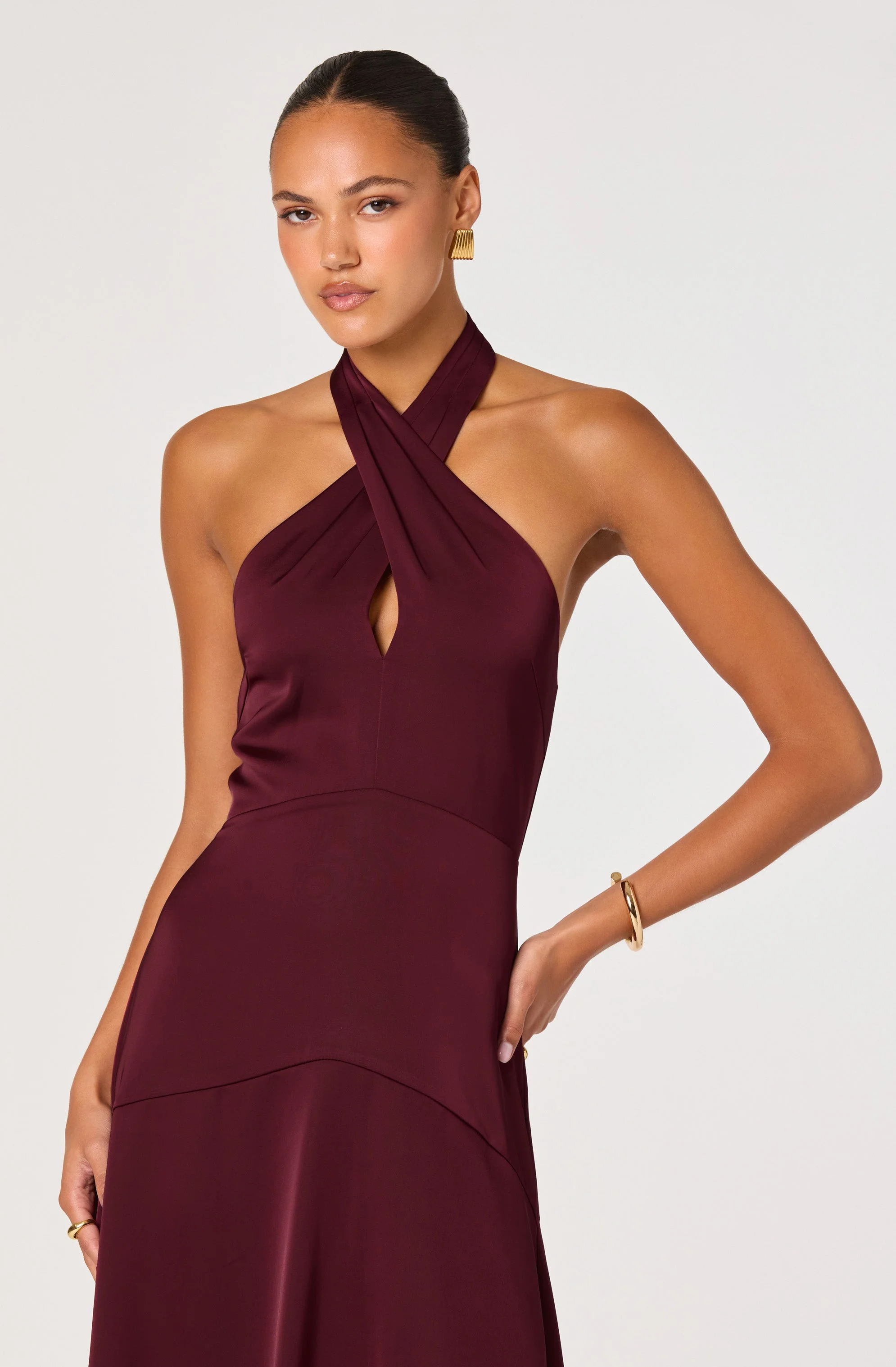 Satin Crossover Halter Midi Dress - Image 14