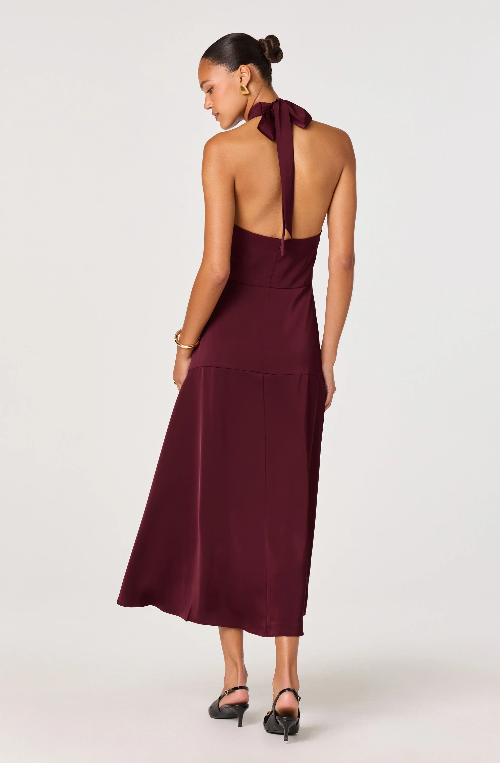 Satin Crossover Halter Midi Dress - Image 15