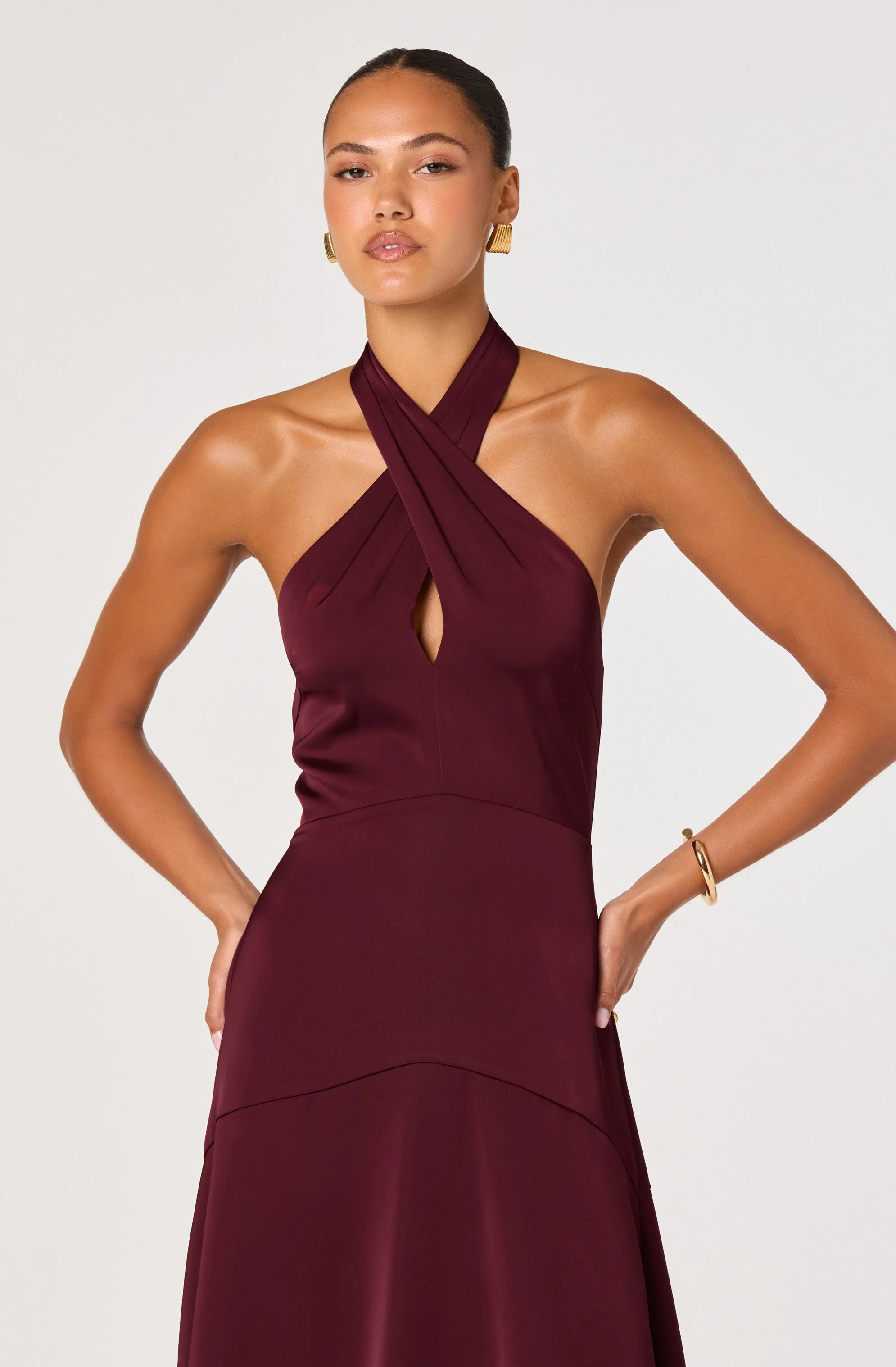 Satin Crossover Halter Midi Dress - Image 16