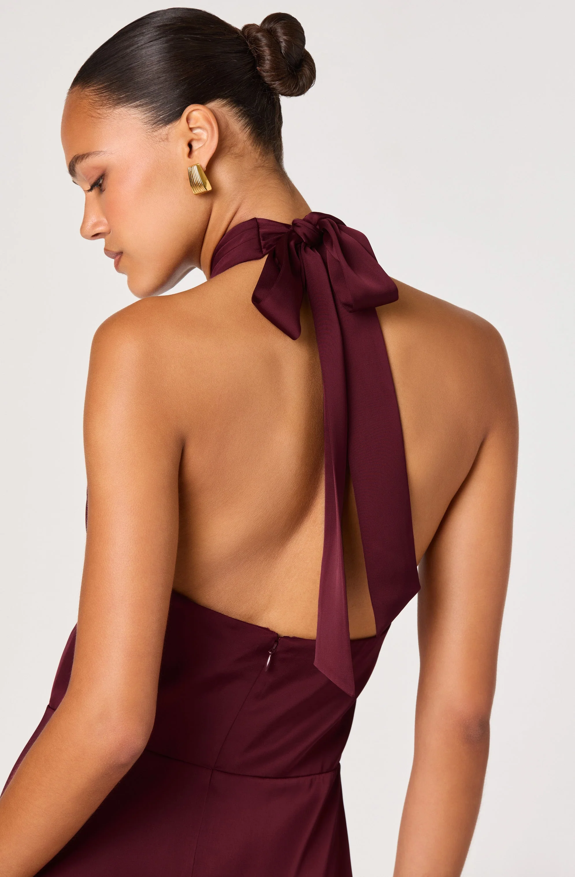Satin Crossover Halter Midi Dress - Image 17