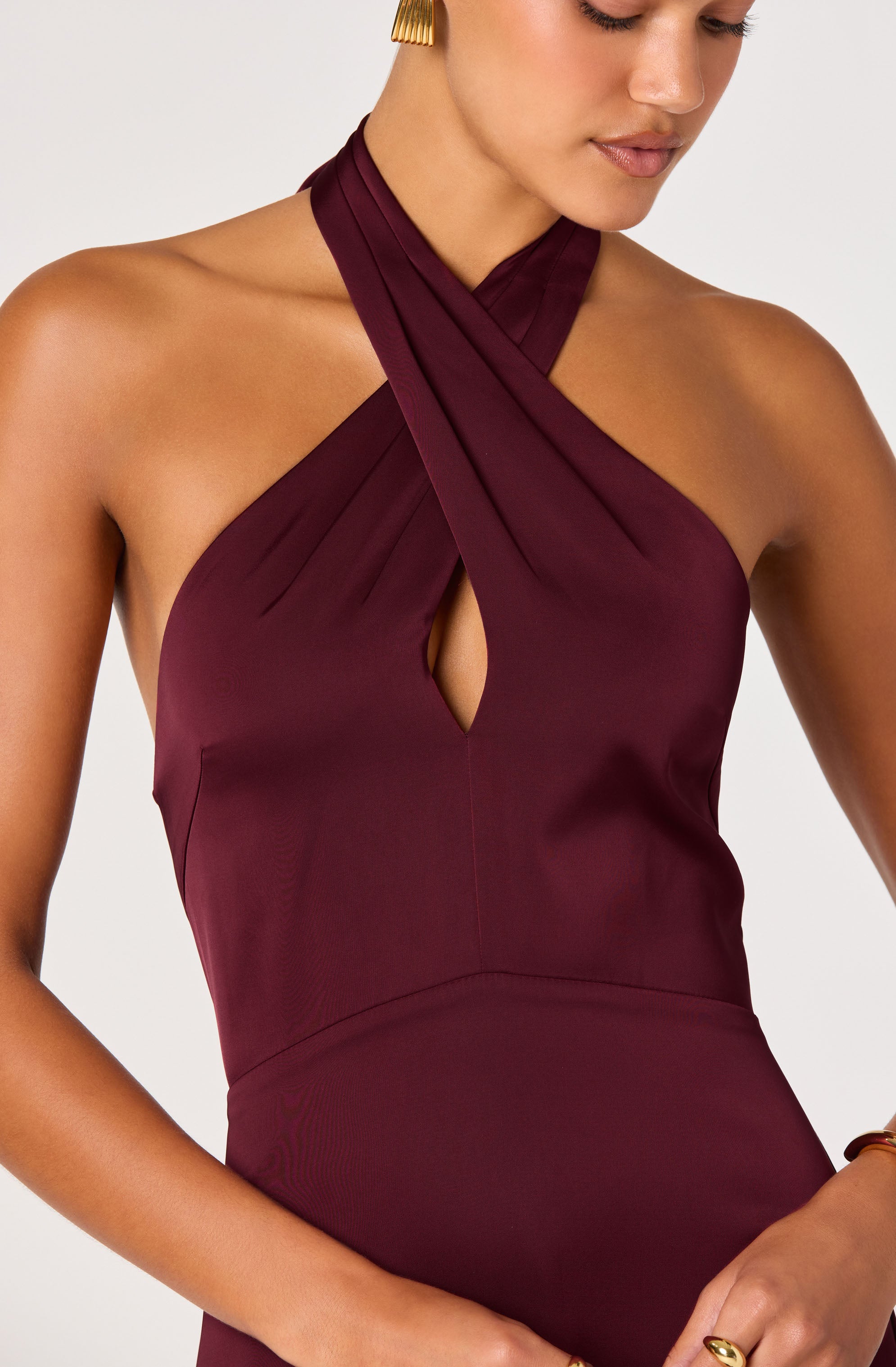 Satin Crossover Halter Midi Dress - Image 18