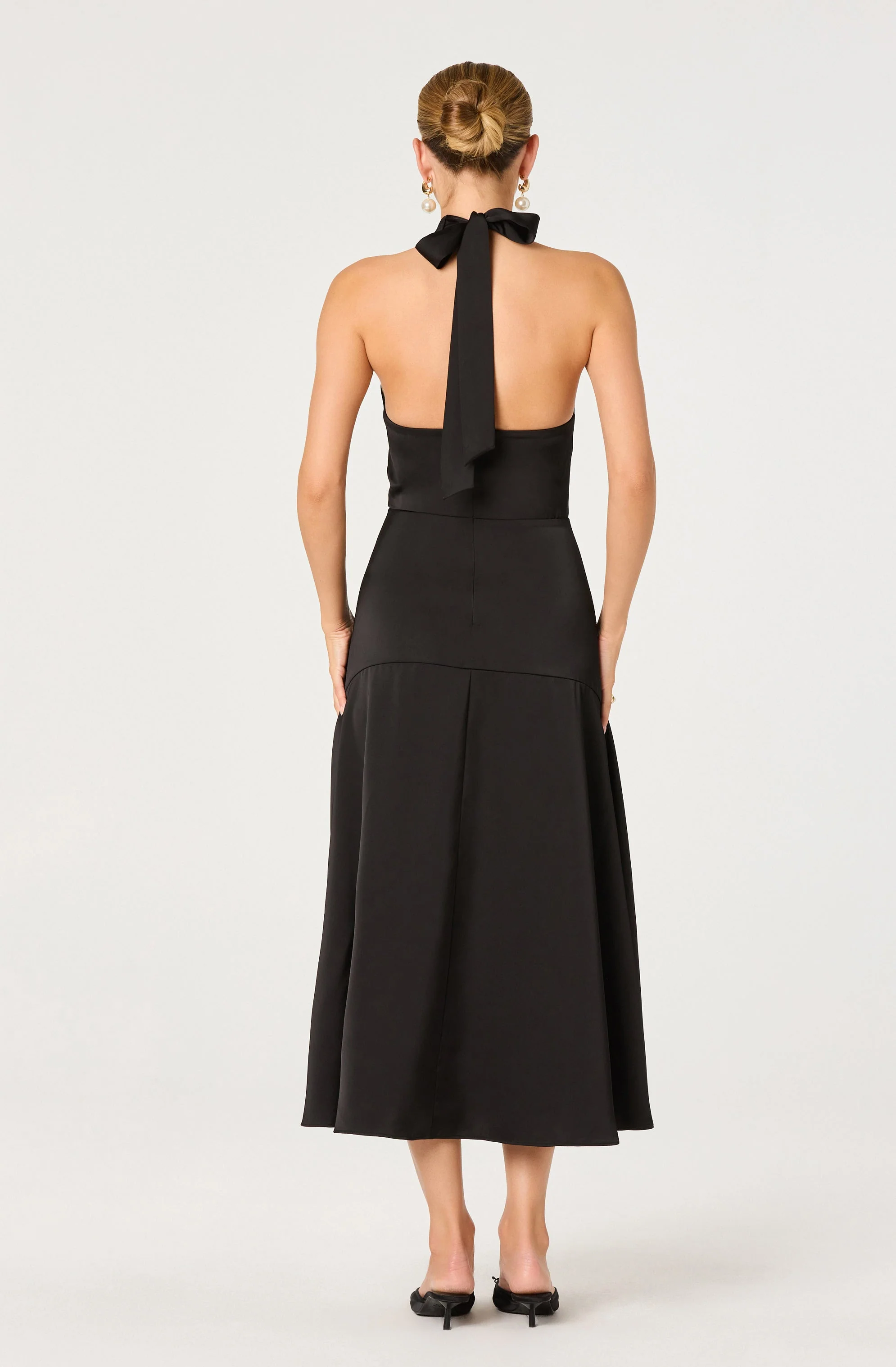 Satin Crossover Halter Midi Dress - Image 3