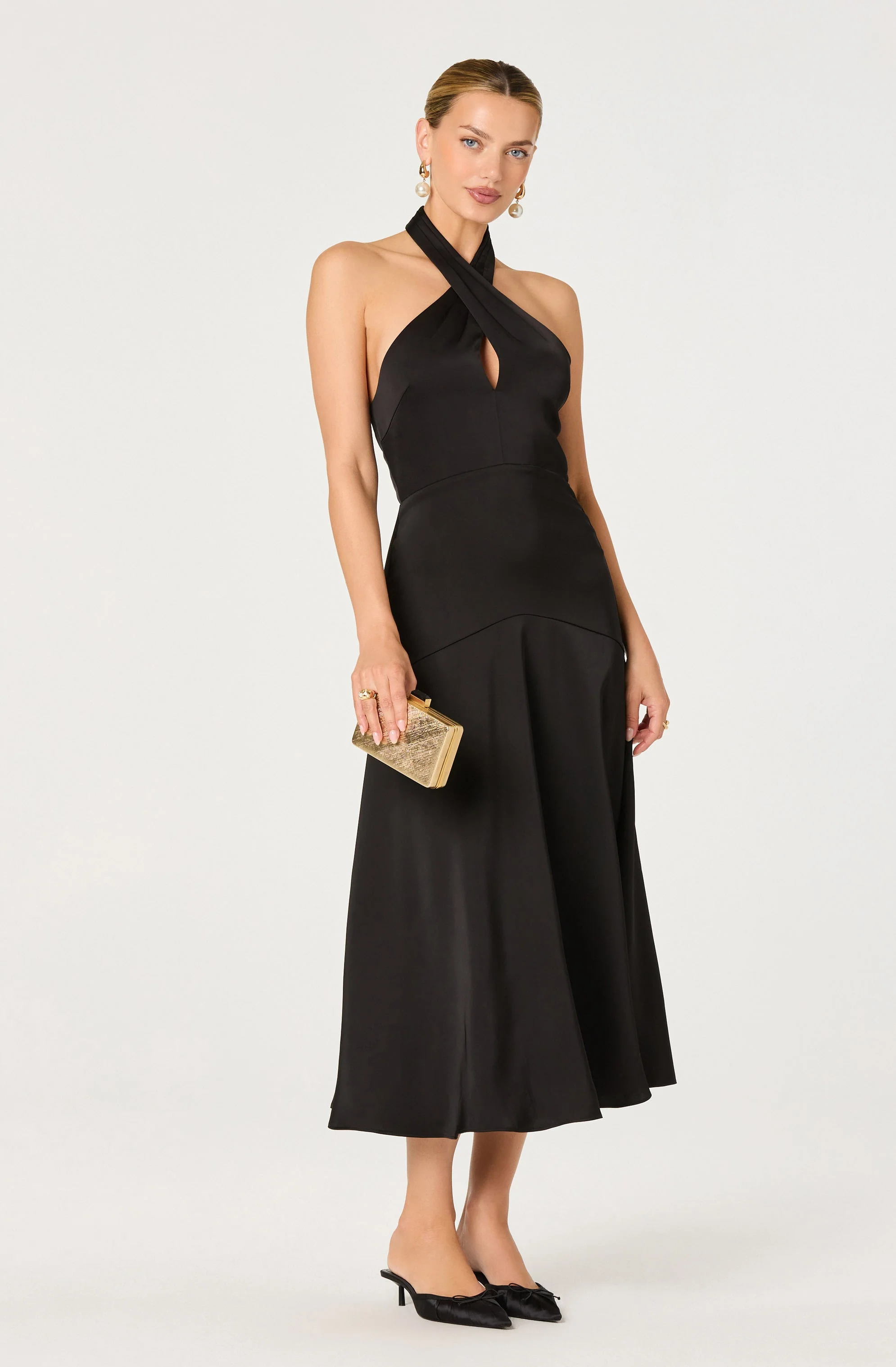 Satin Crossover Halter Midi Dress - Image 4