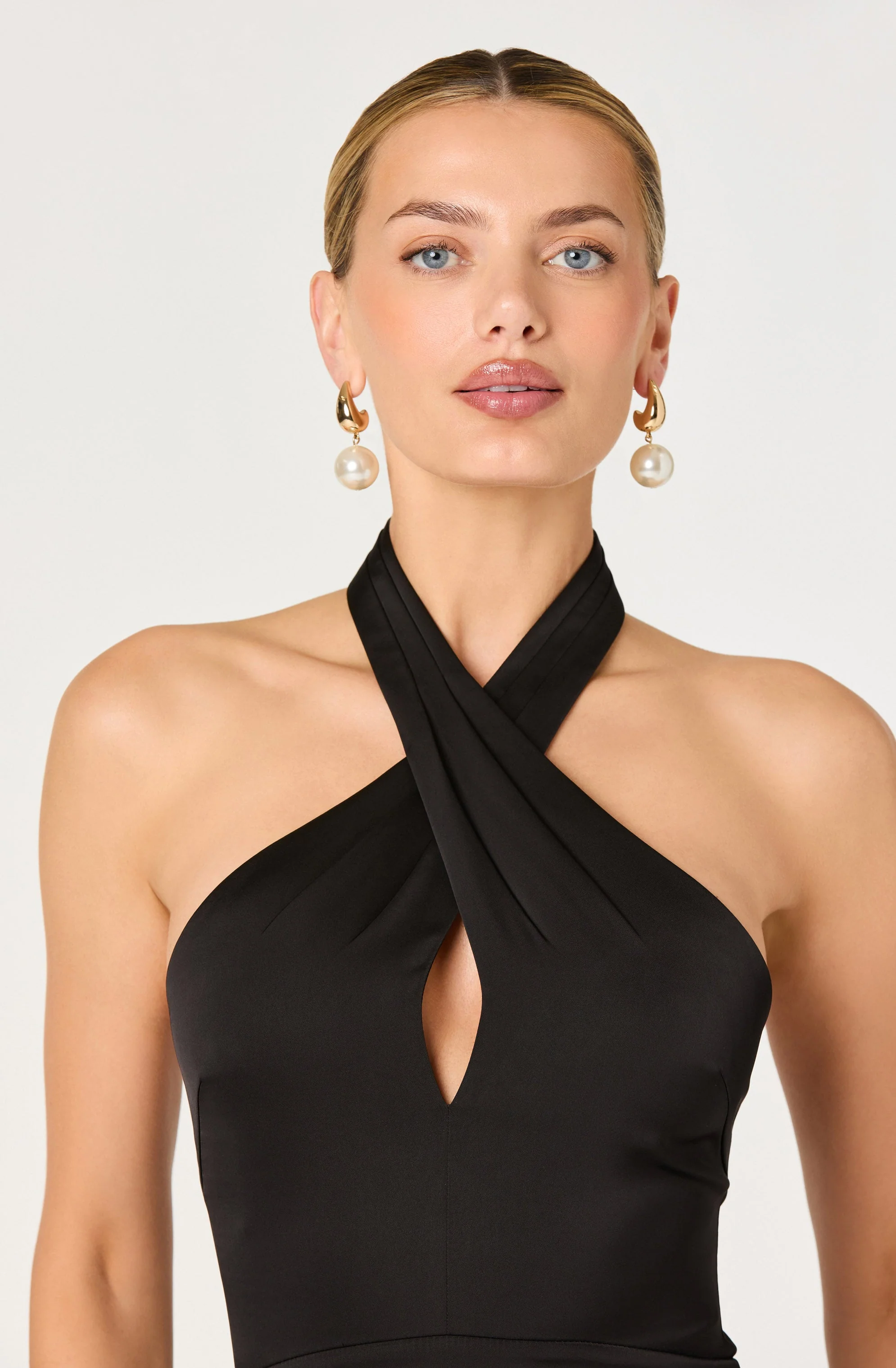 Satin Crossover Halter Midi Dress - Image 6