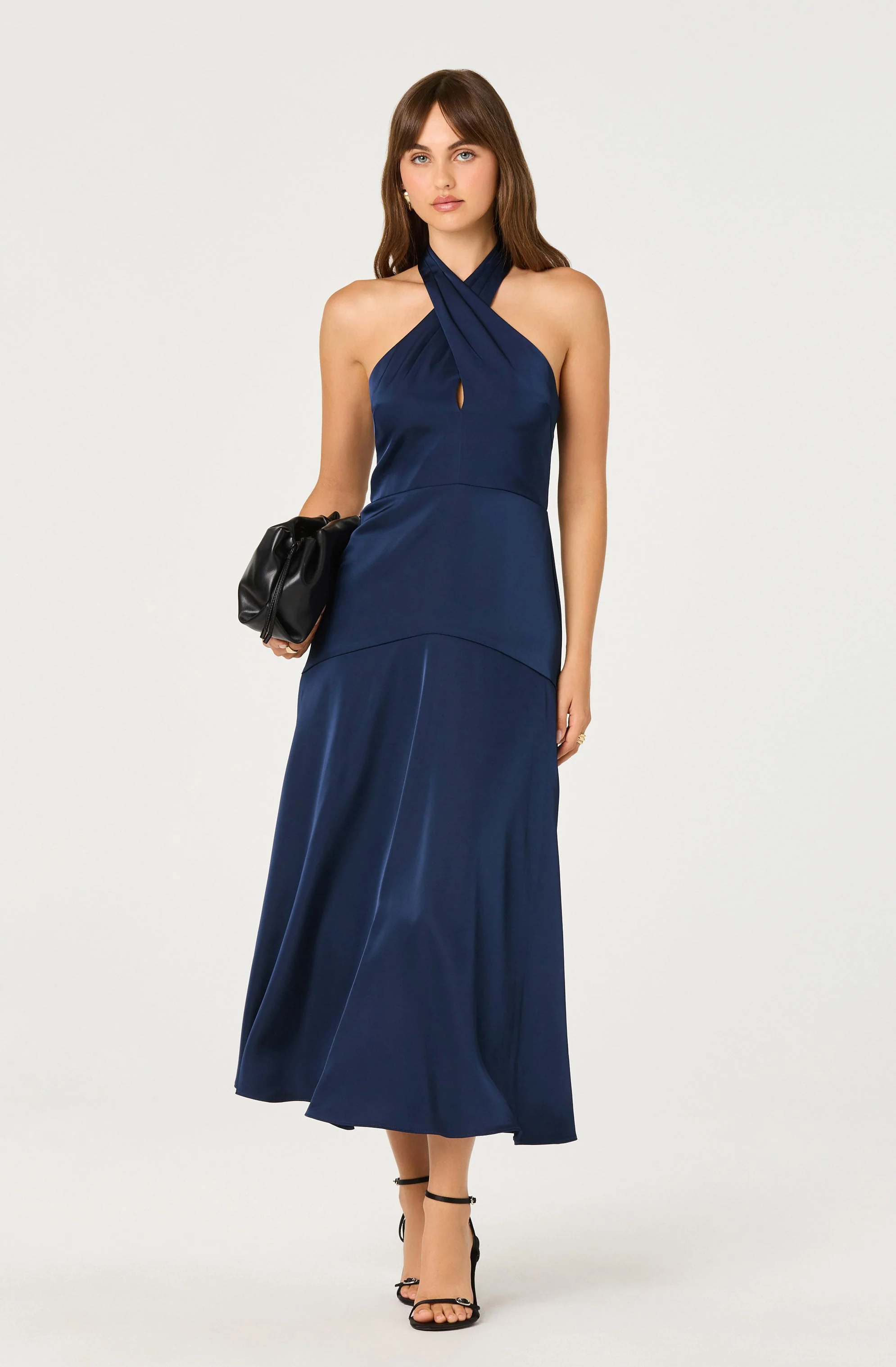 Satin Crossover Halter Midi Dress - Image 8