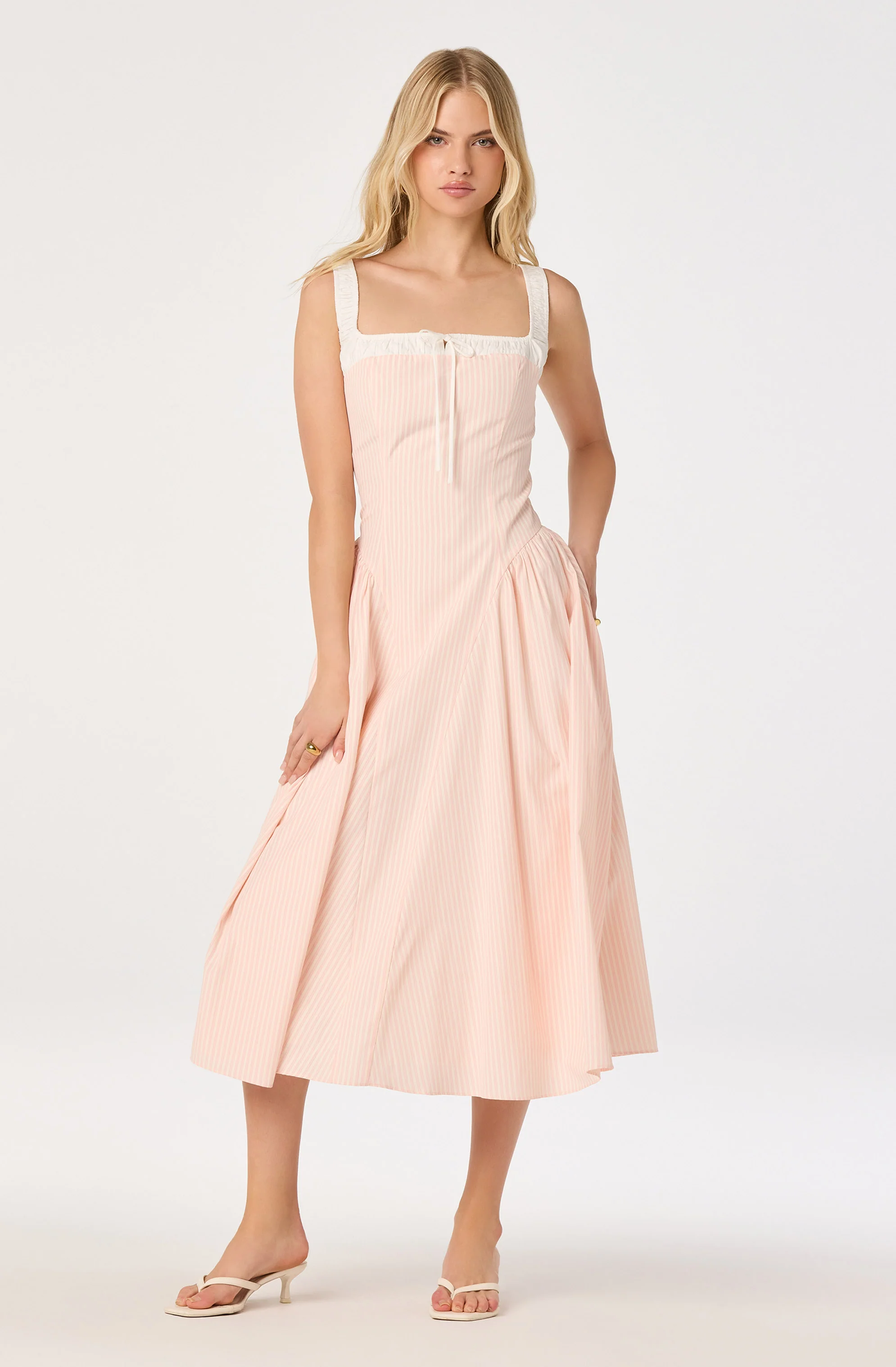 Hazel Striped Drop-Waist Midi Dress - Image 10