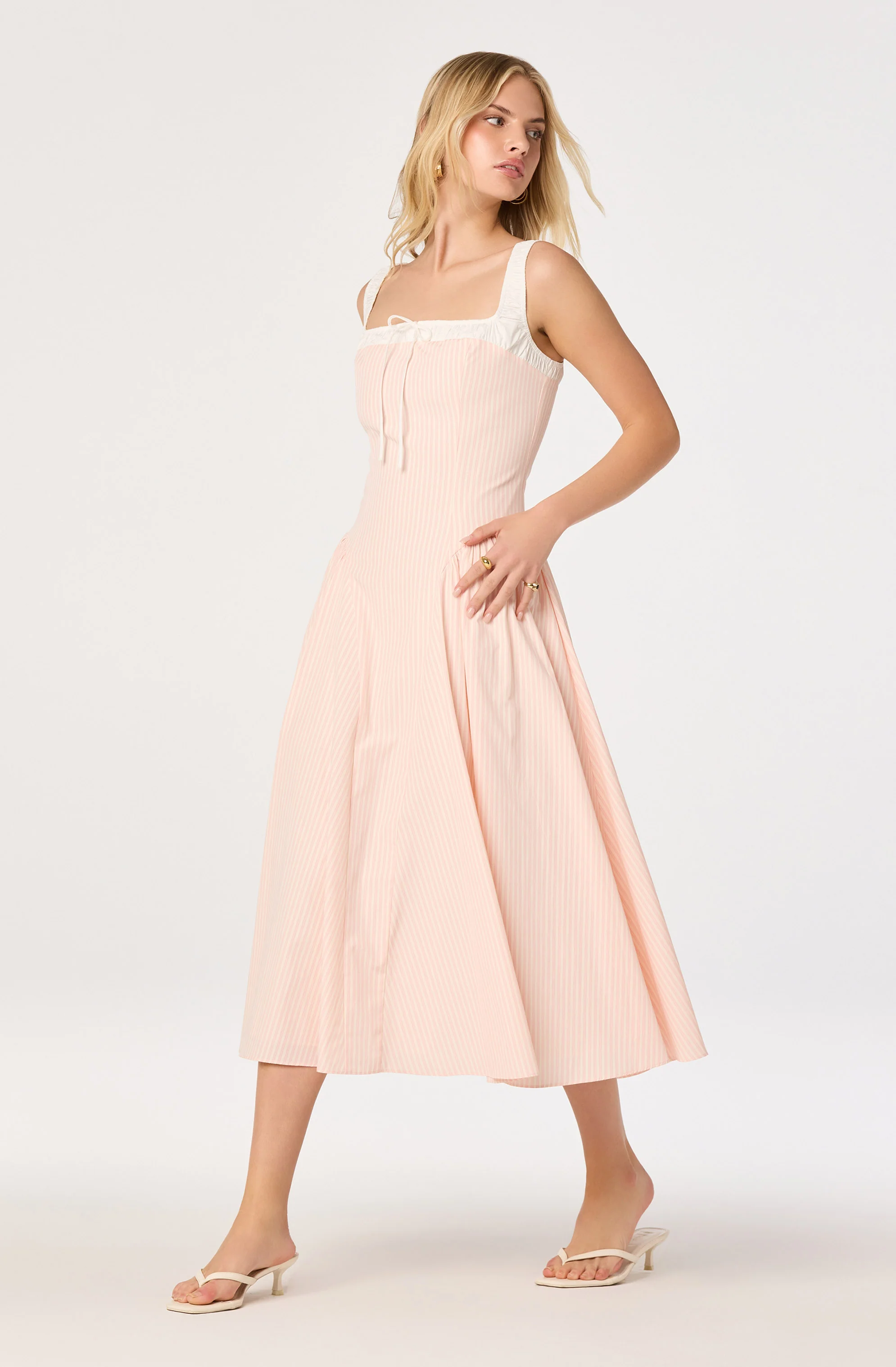 Hazel Striped Drop-Waist Midi Dress - Image 11
