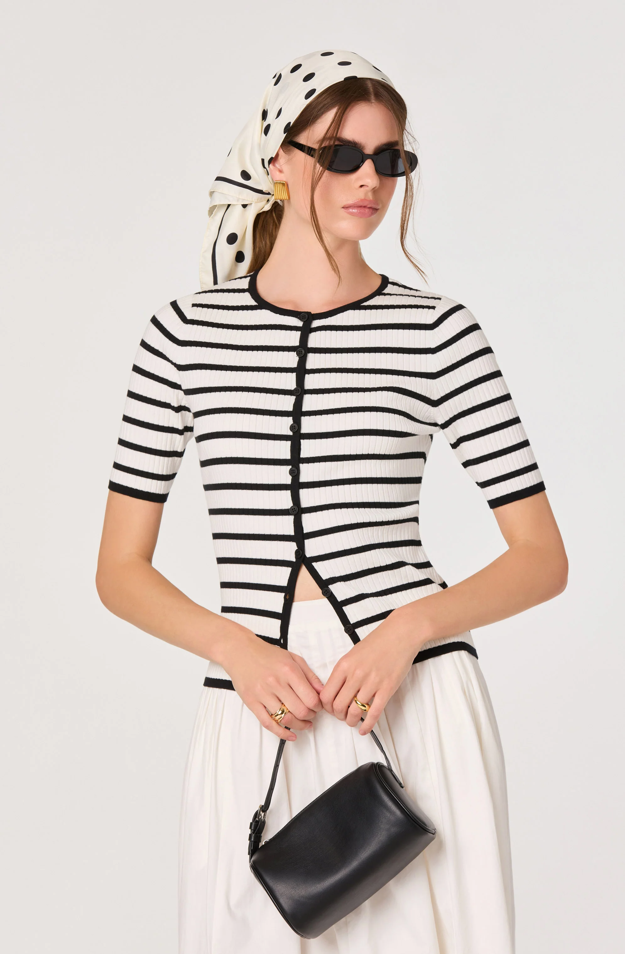 Henrie Striped Ribbed Short-Sleeve Cardigan - Image 2