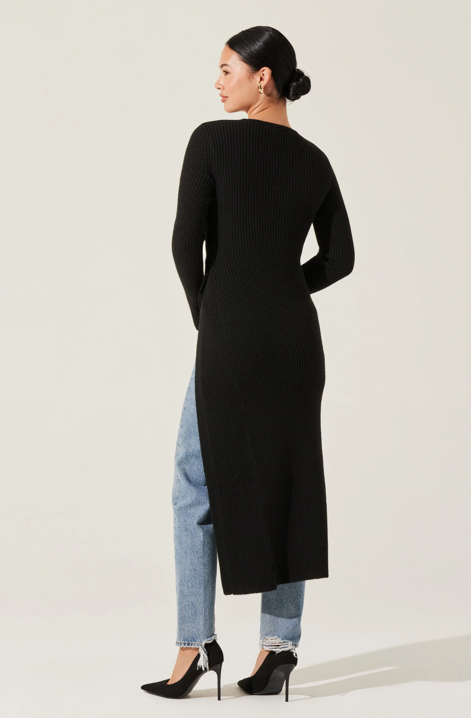 Ribbed Hi Slit Button Sweater - Image 5
