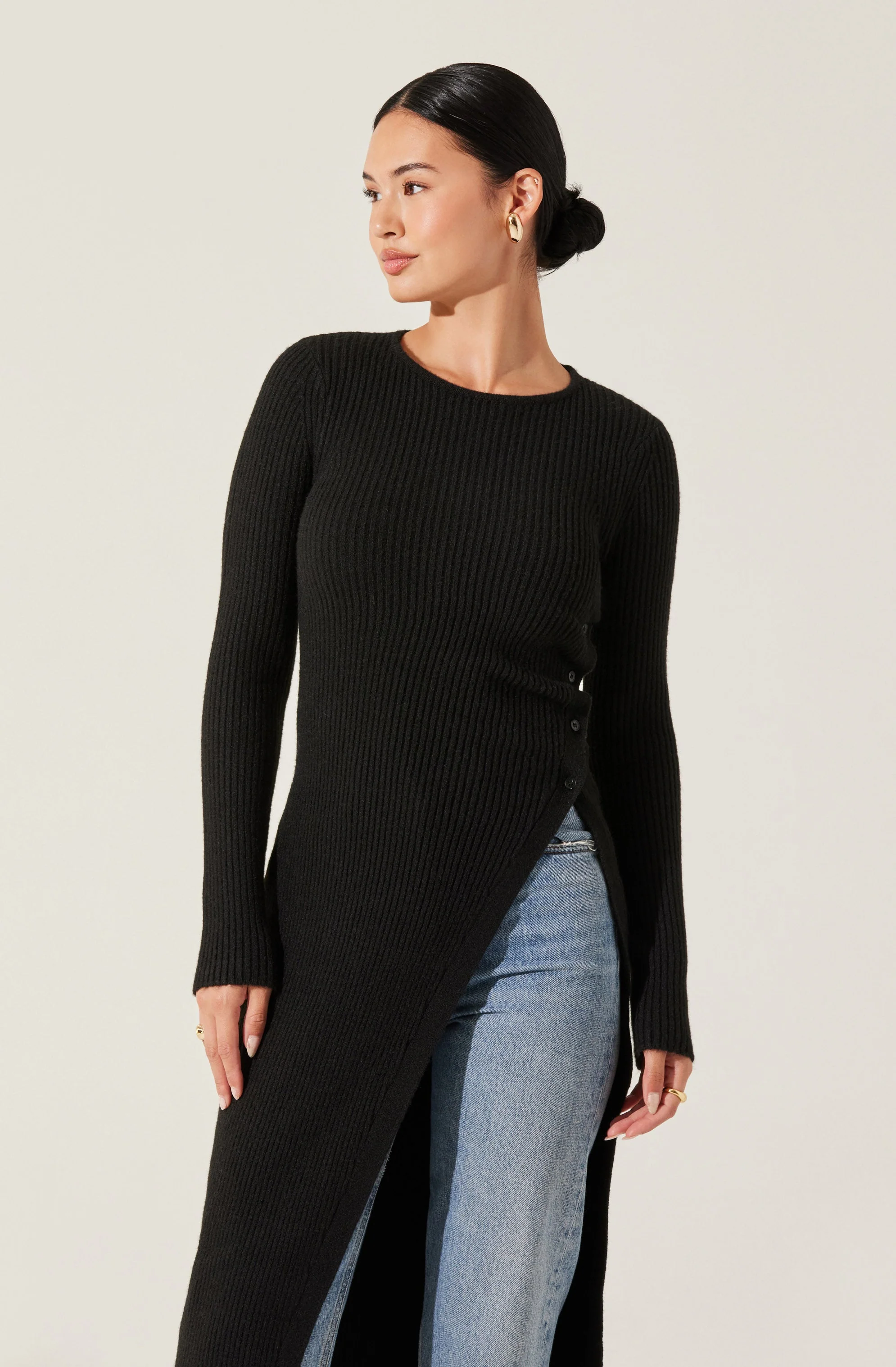 Ribbed Hi Slit Button Sweater - Image 6