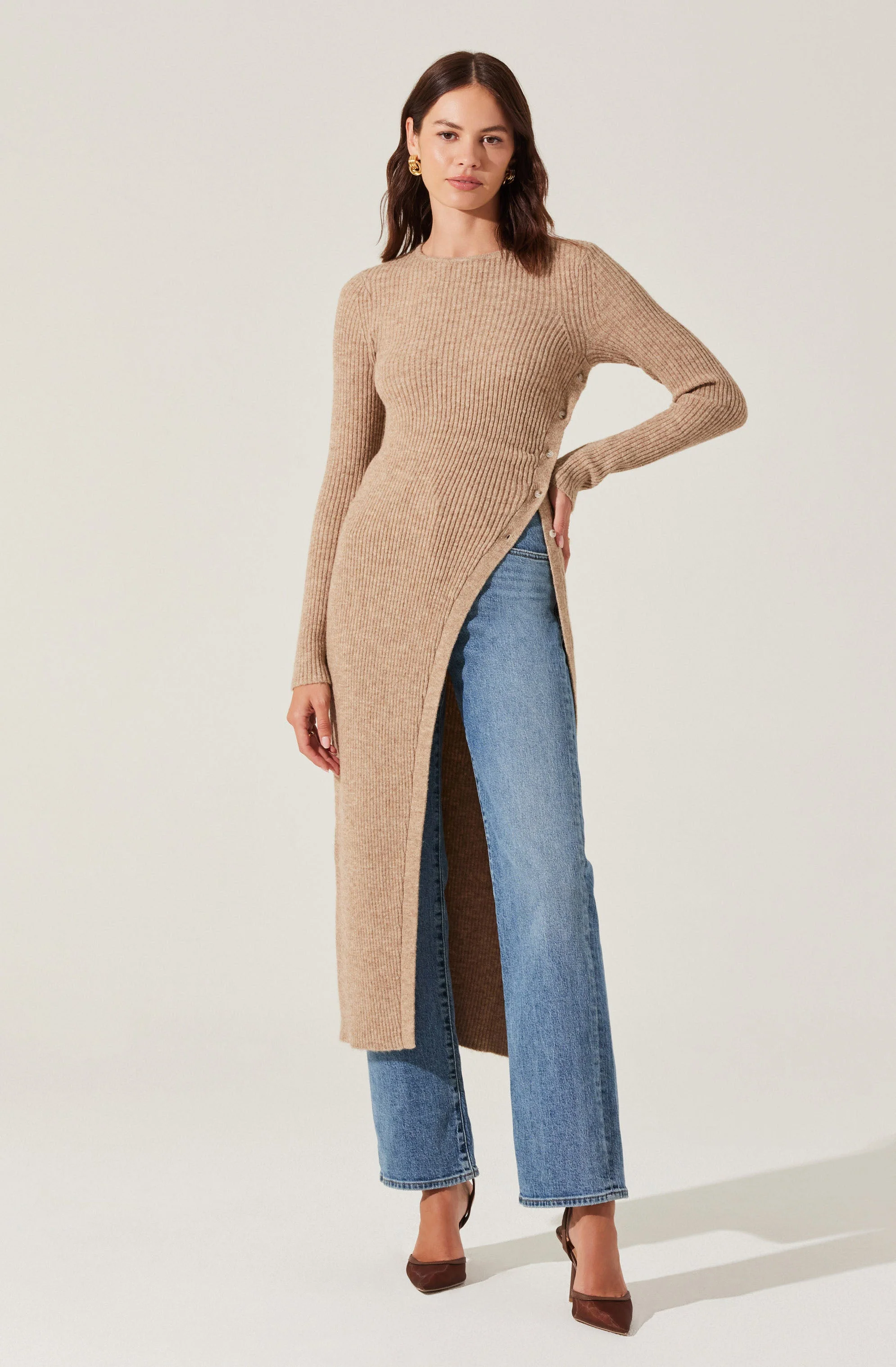 Ribbed Hi Slit Button Sweater - Image 7