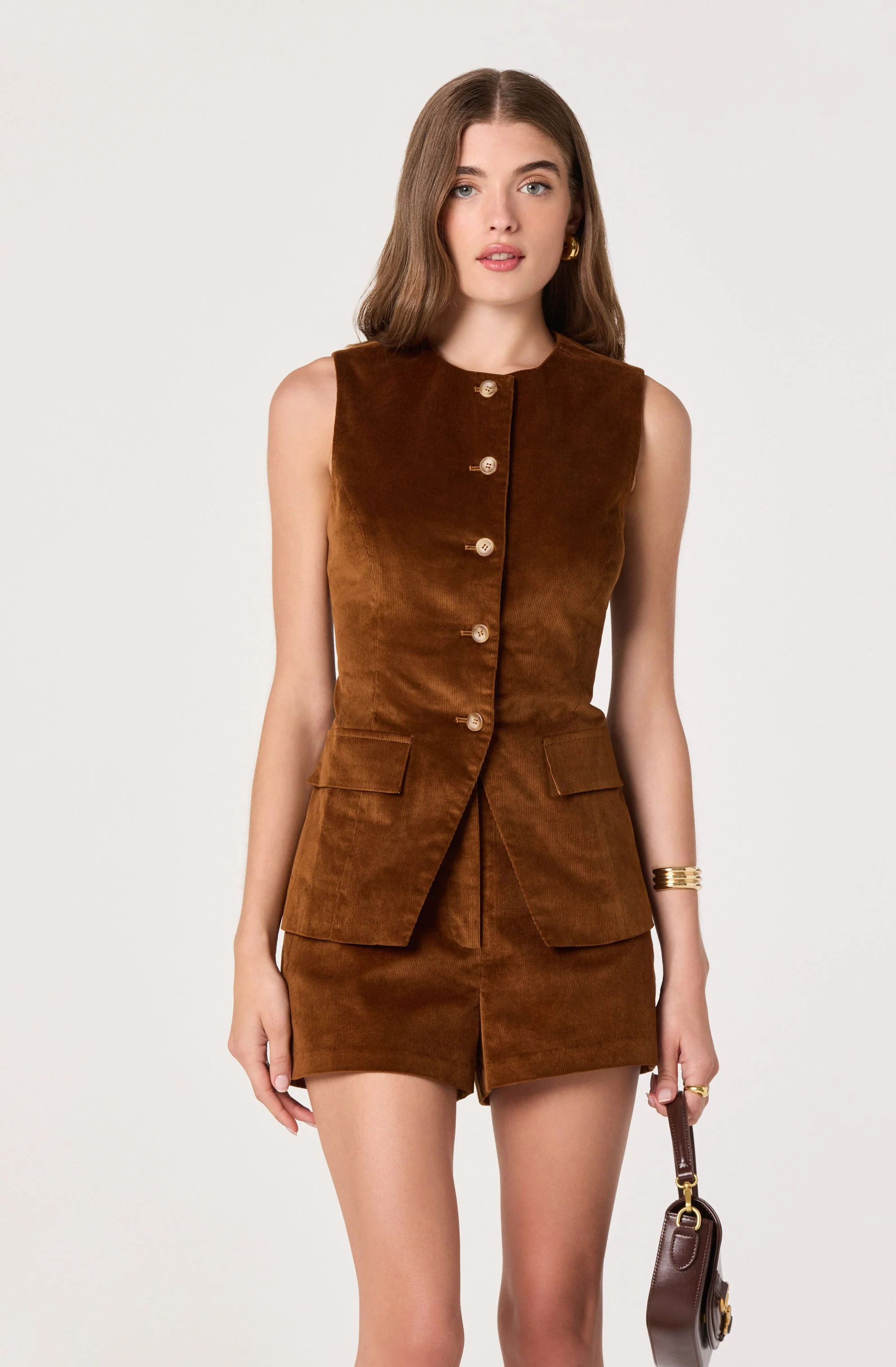Corduroy Button Front Vest - Image 2