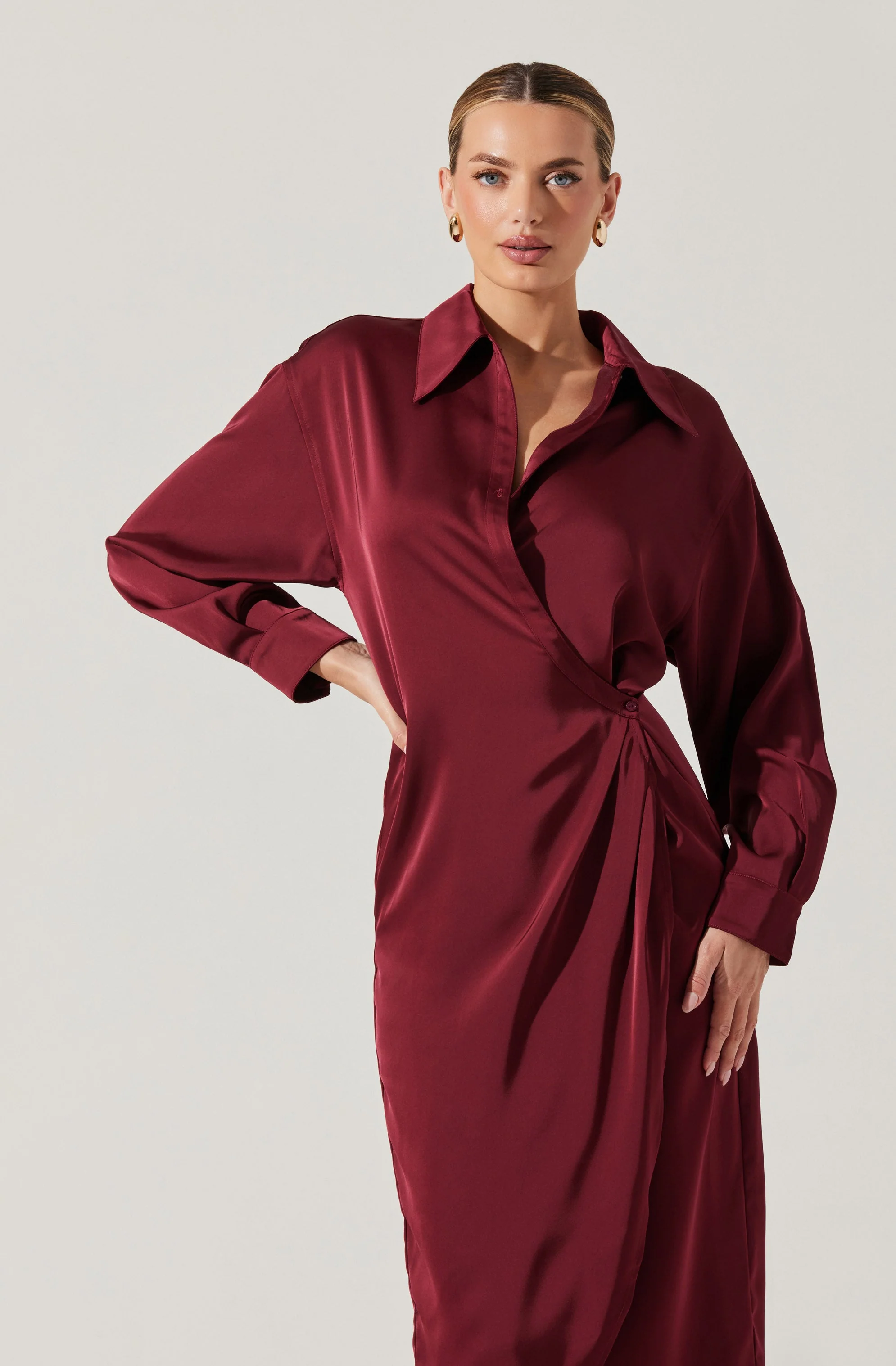 Ira Satin Wrap Shirt Dress - Image 11