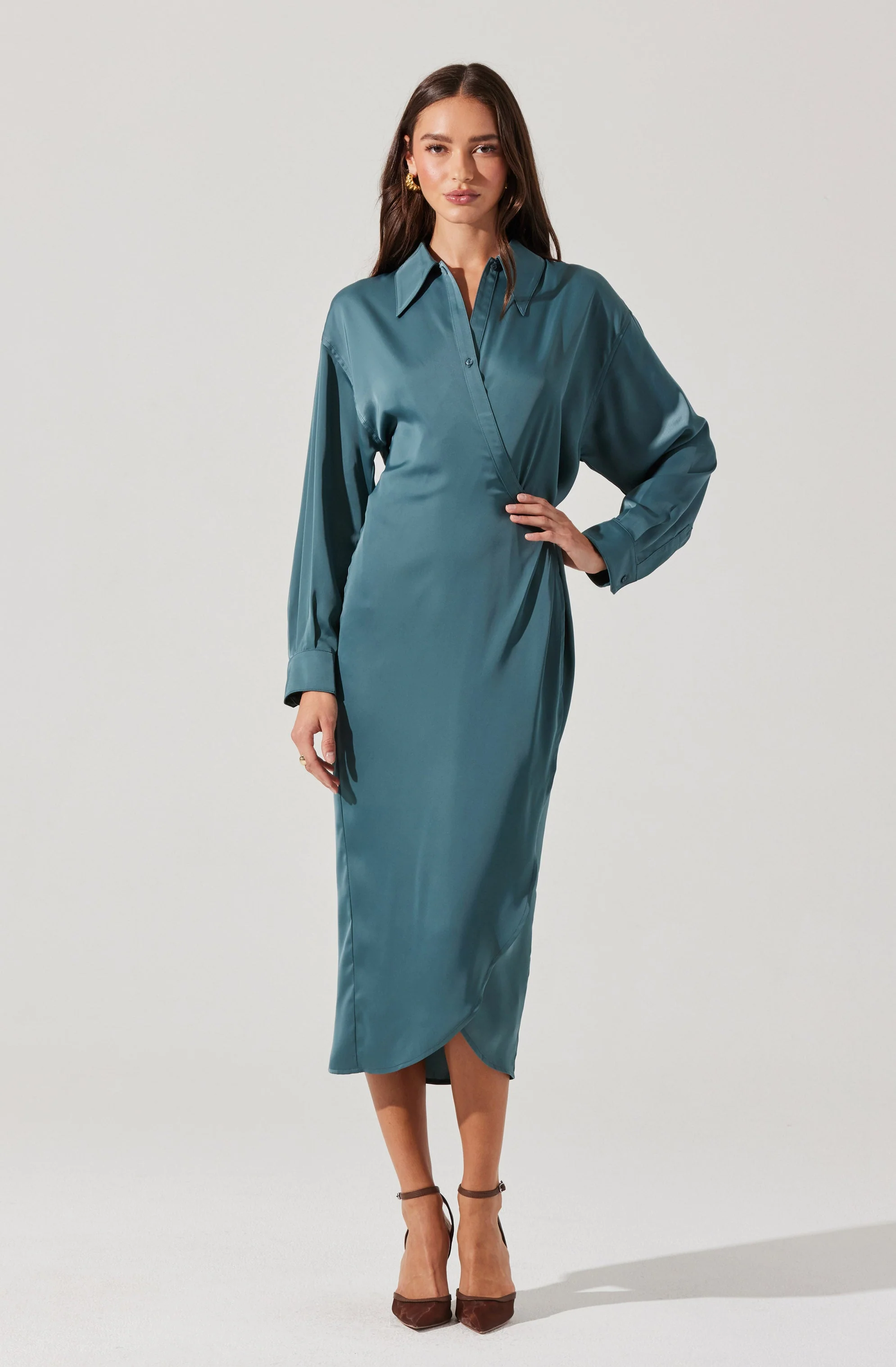 Ira Satin Wrap Shirt Dress - Image 13