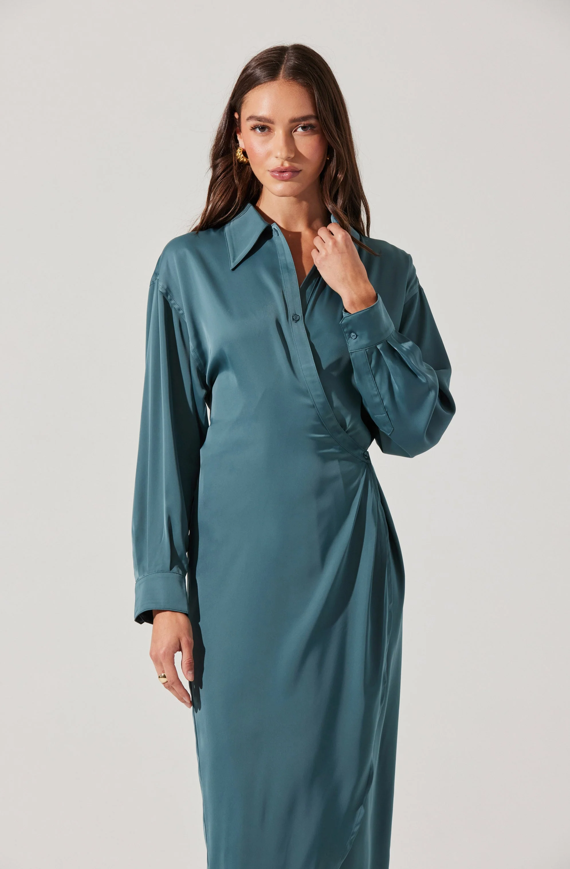 Ira Satin Wrap Shirt Dress - Image 14