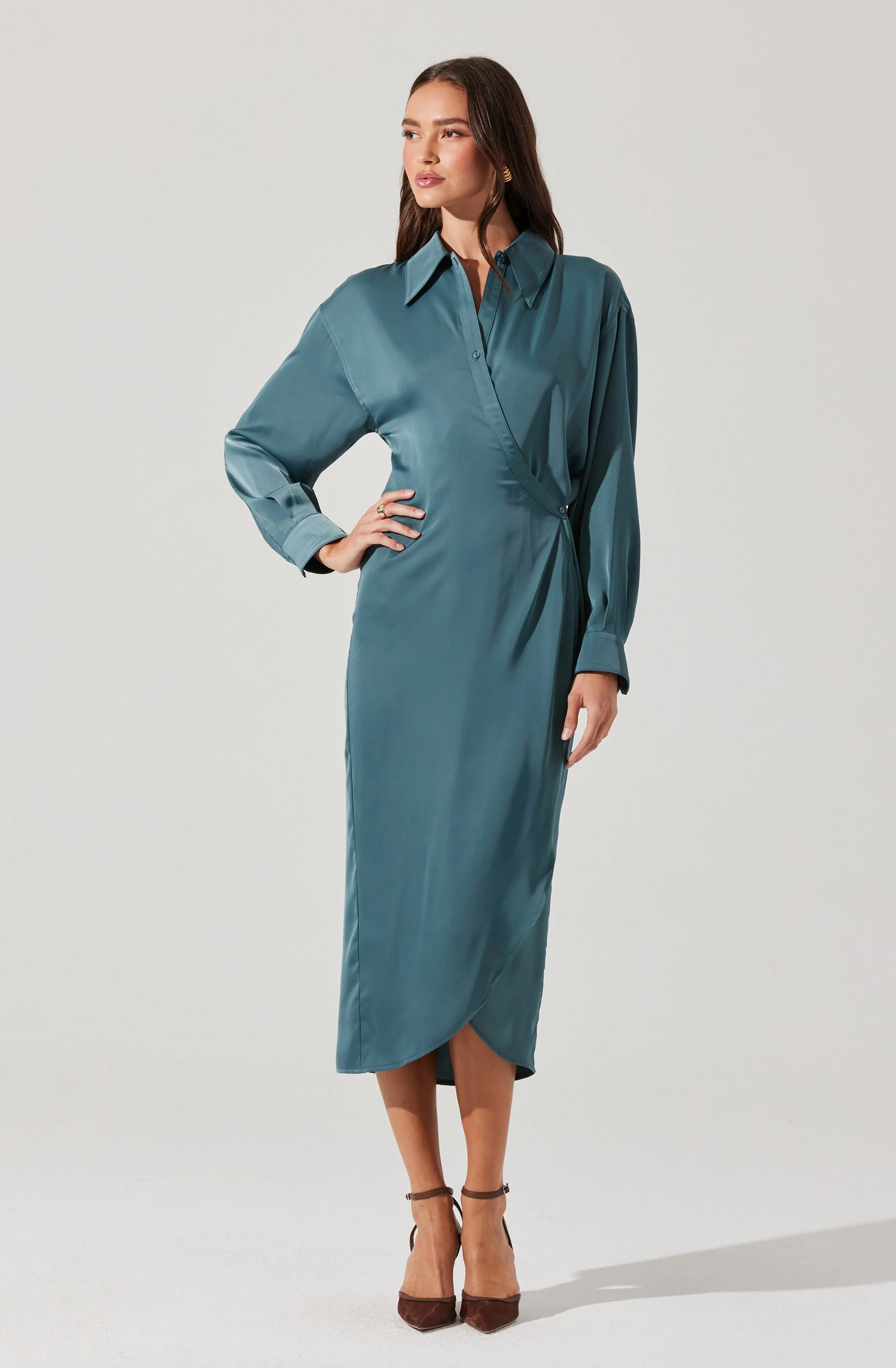 Ira Satin Wrap Shirt Dress - Image 15