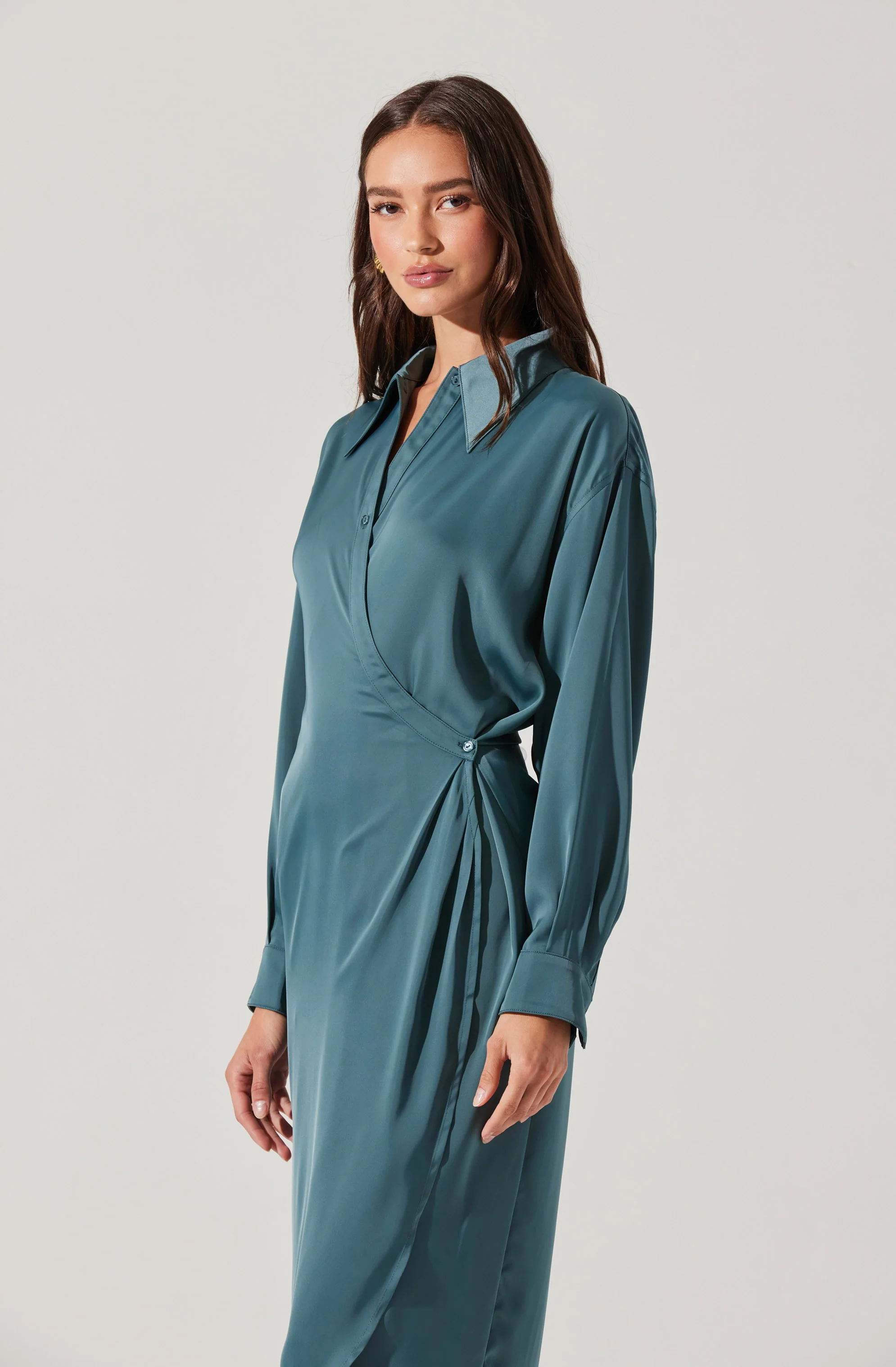 Ira Satin Wrap Shirt Dress - Image 16