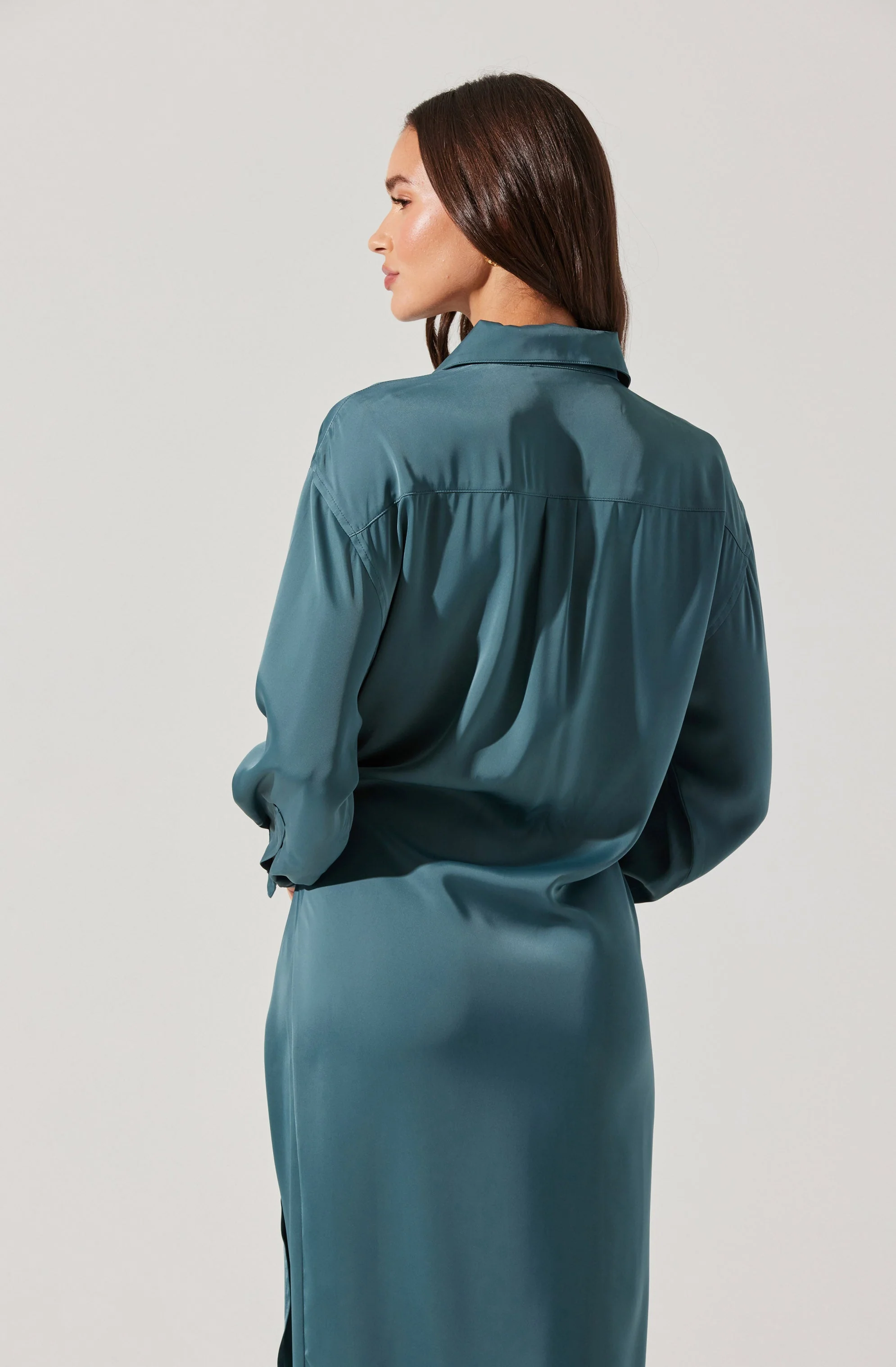 Ira Satin Wrap Shirt Dress - Image 17