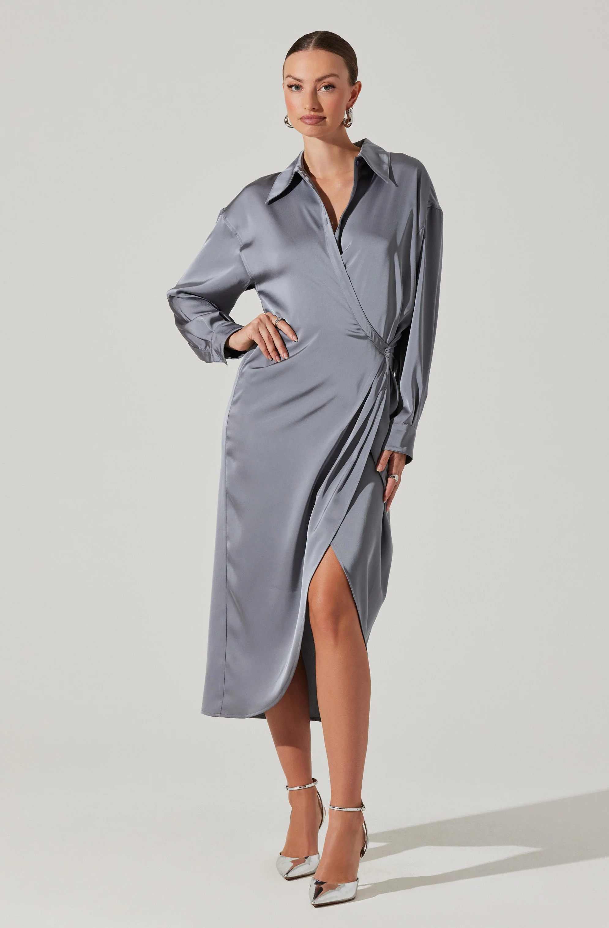 Ira Satin Wrap Shirt Dress - Image 3