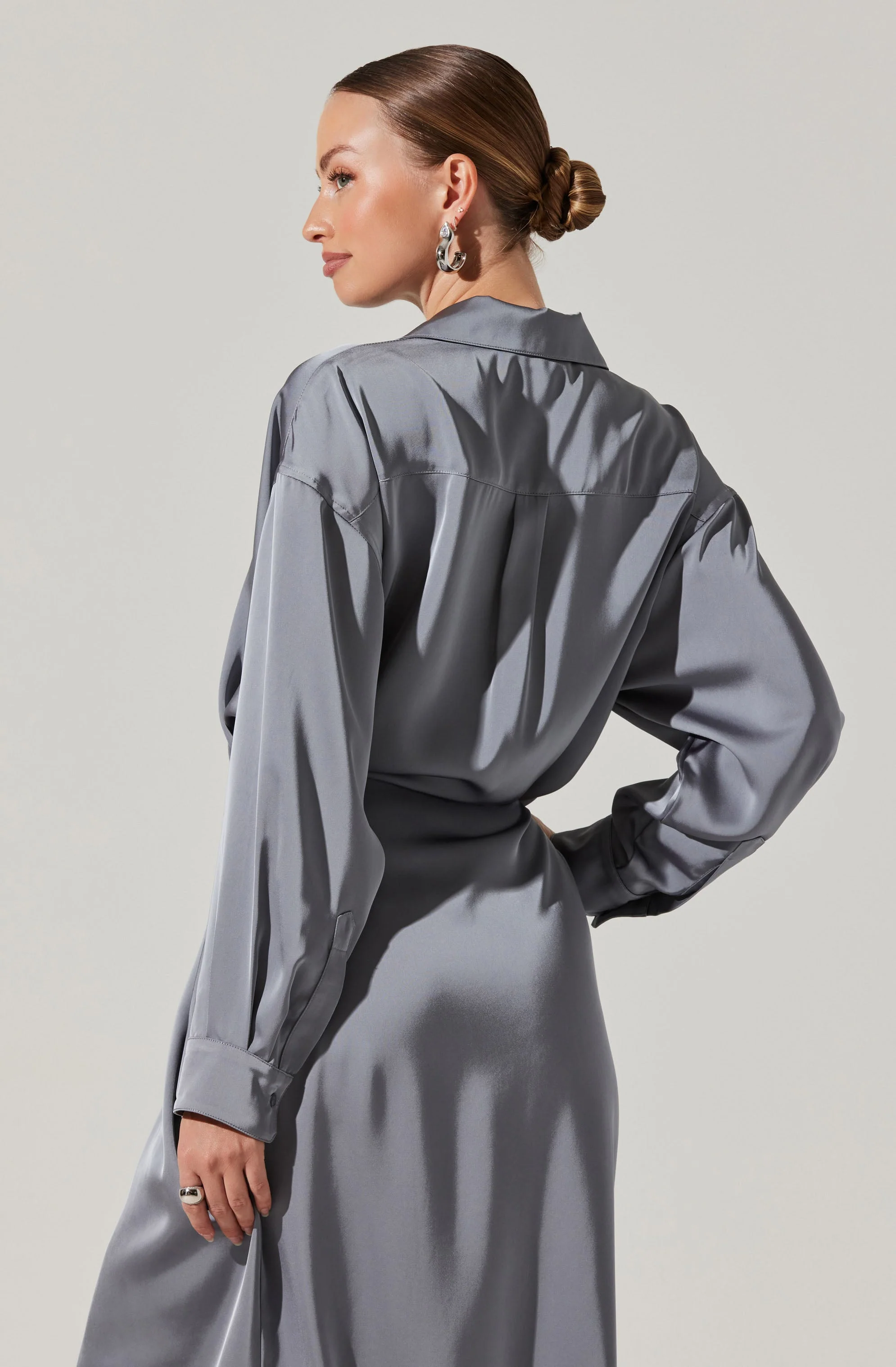 Ira Satin Wrap Shirt Dress - Image 4