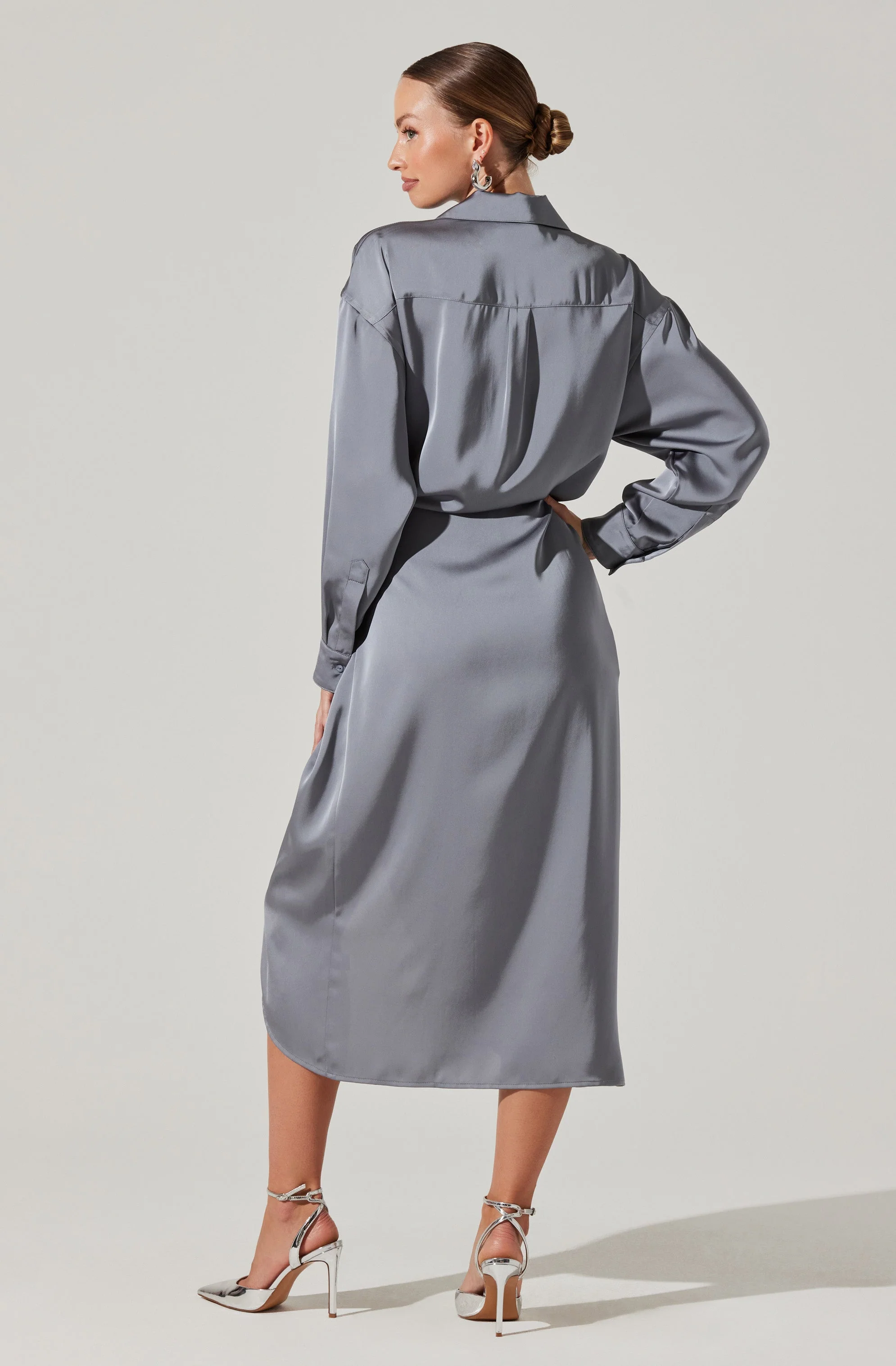 Ira Satin Wrap Shirt Dress - Image 6
