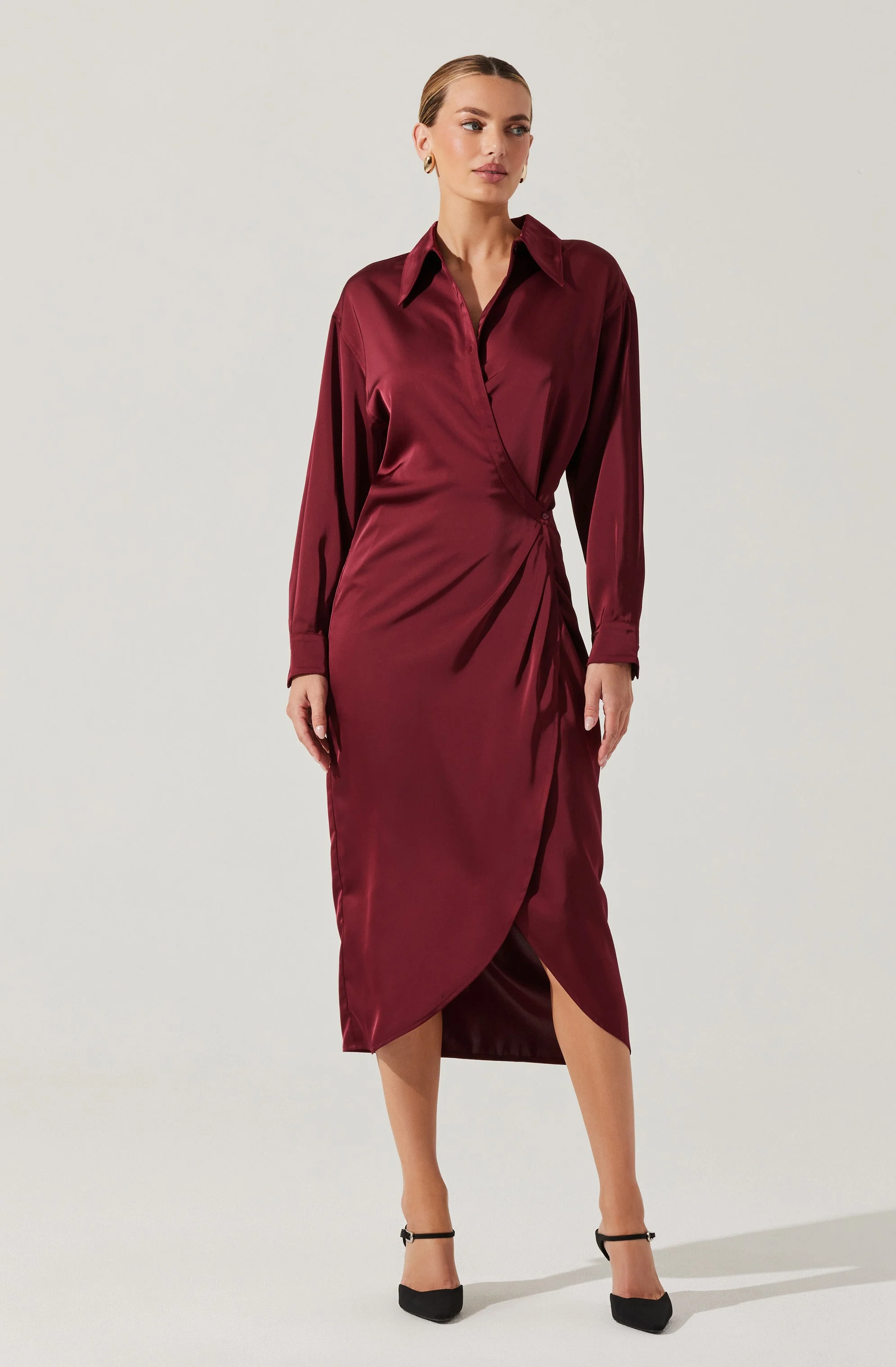 Ira Satin Wrap Shirt Dress - Image 7