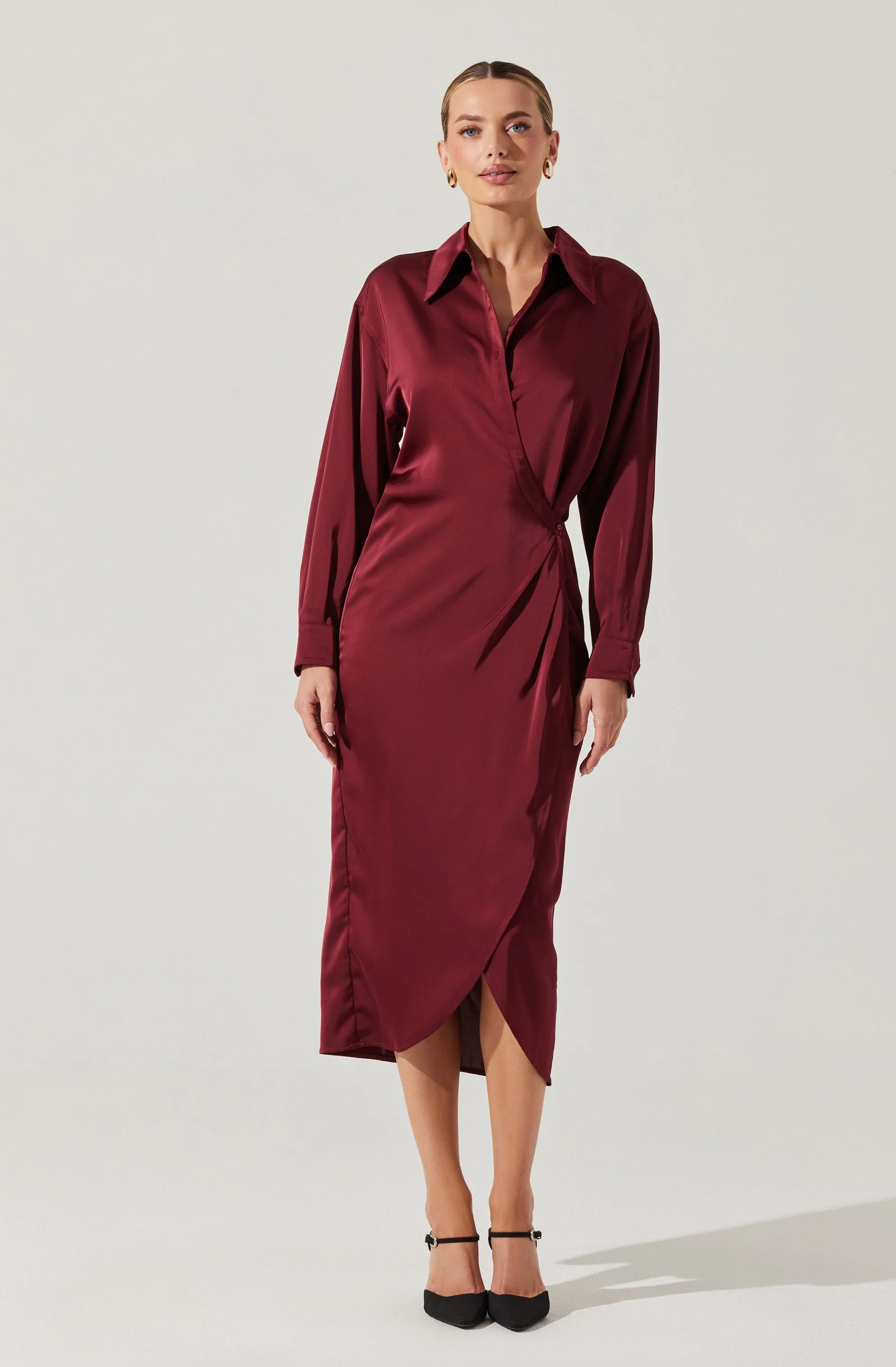 Ira Satin Wrap Shirt Dress - Image 9