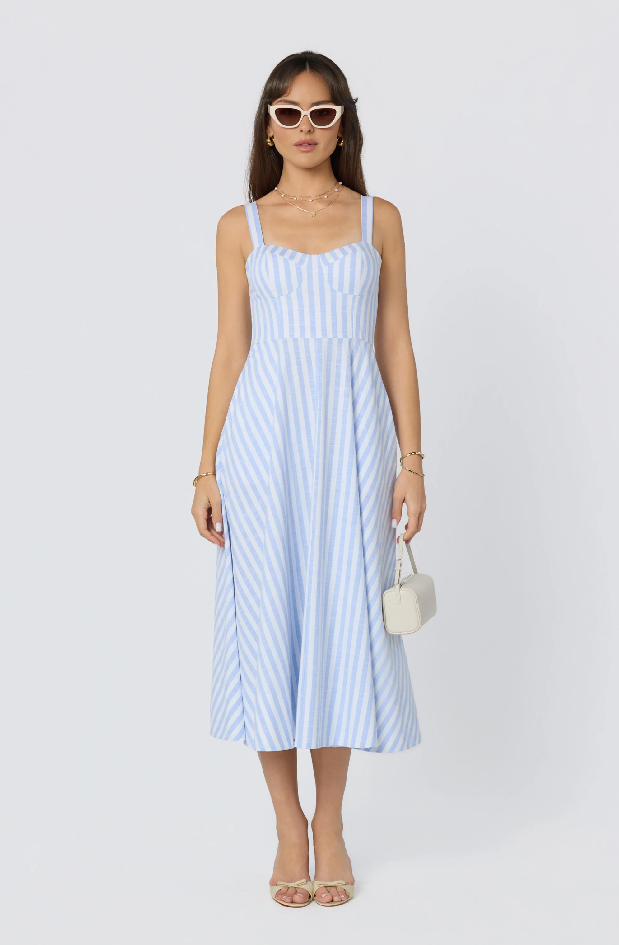 Isabela Striped Sweetheart Midi Dress
