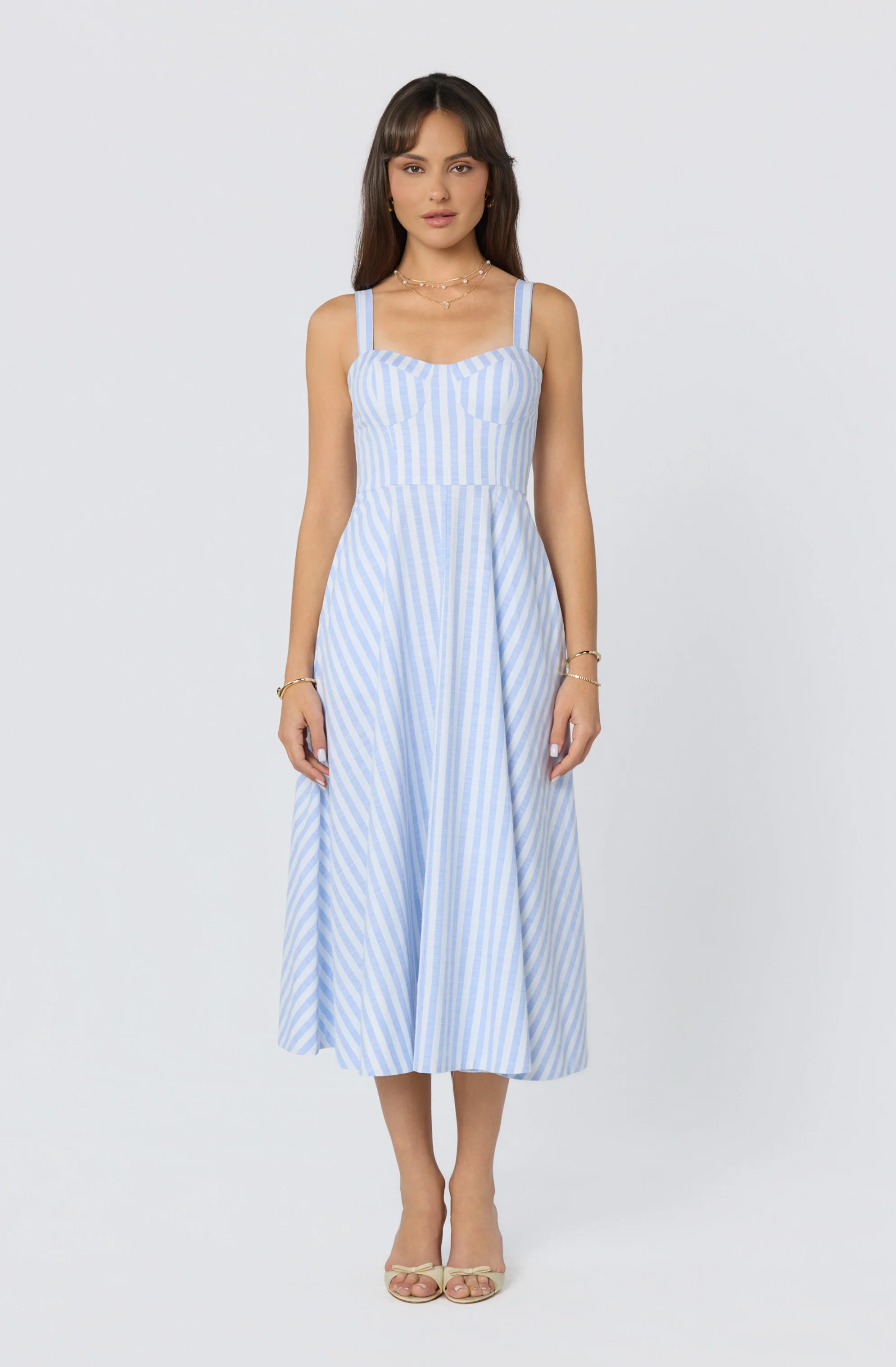 Isabela Striped Sweetheart Midi Dress - Image 2