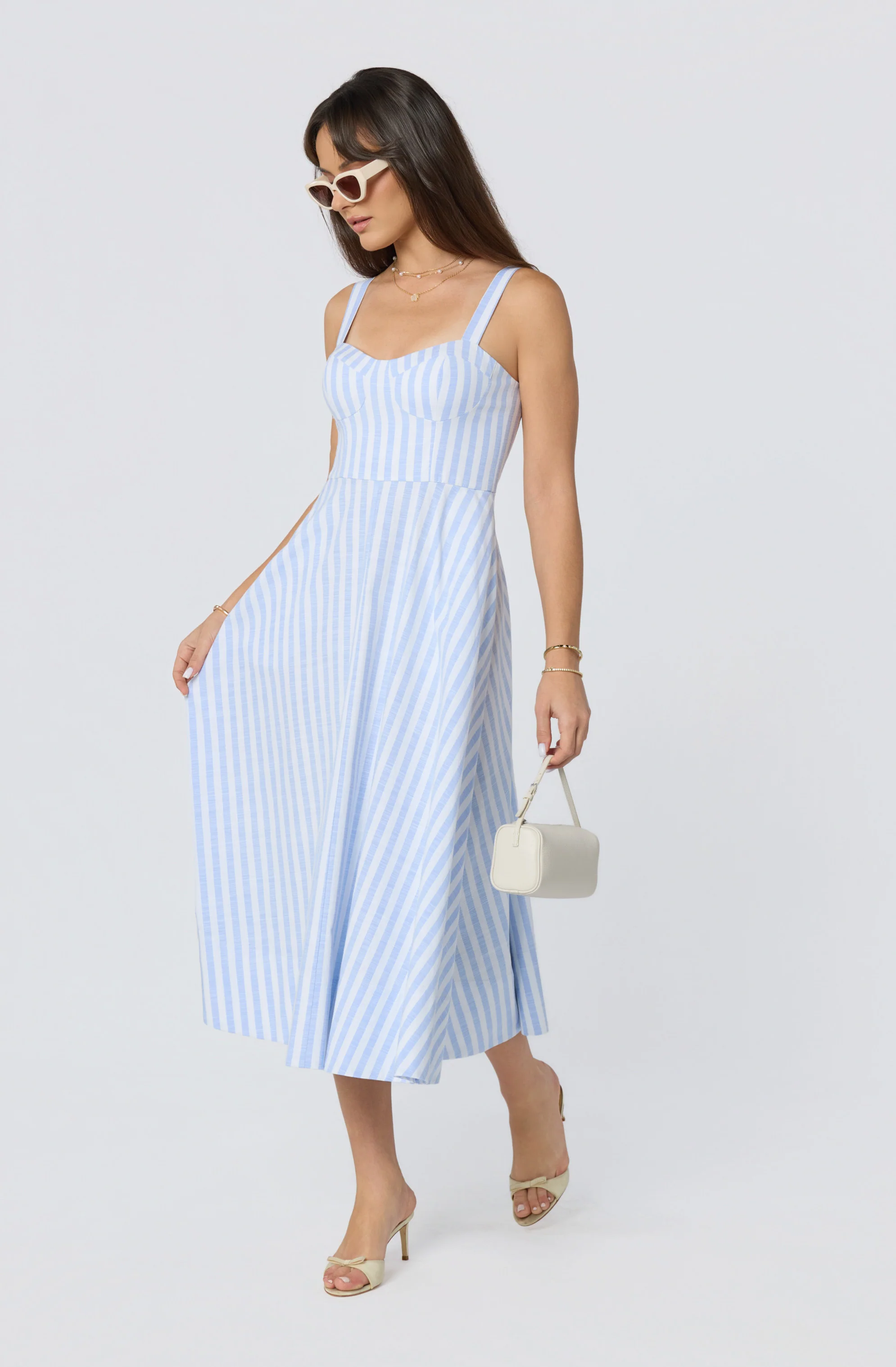 Isabela Striped Sweetheart Midi Dress - Image 5