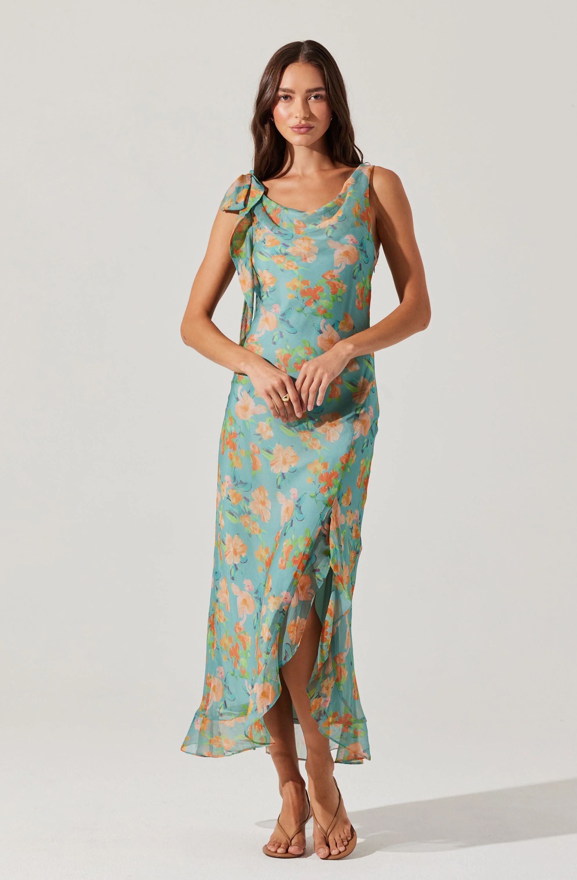 Isabelle Ruffled Cowl Neck Floral Midi Dress - Image 4