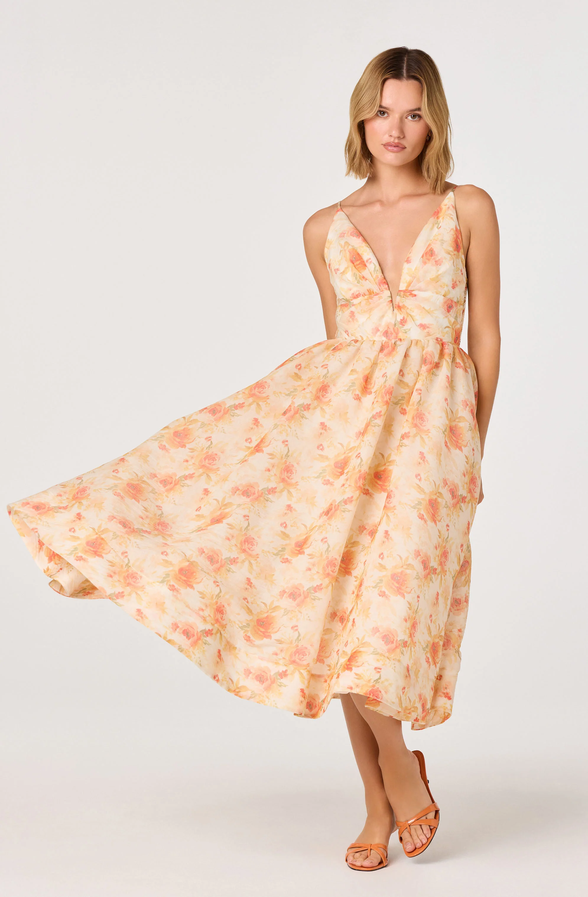 Janna Floral Plunge Midi Dress - Image 11