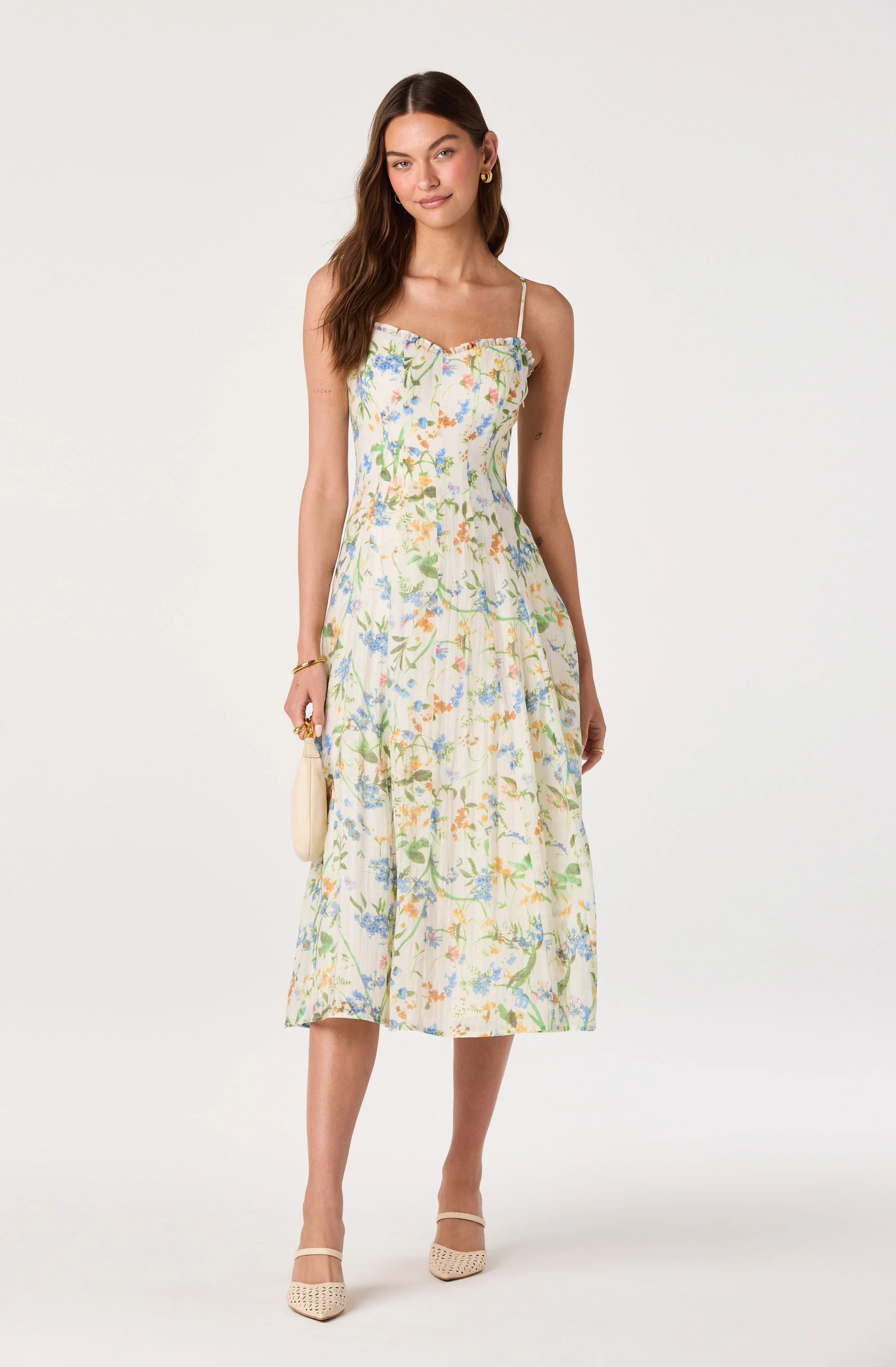 Jaylynn Ruffle Sweetheart Linen Midi Dress - Image 4