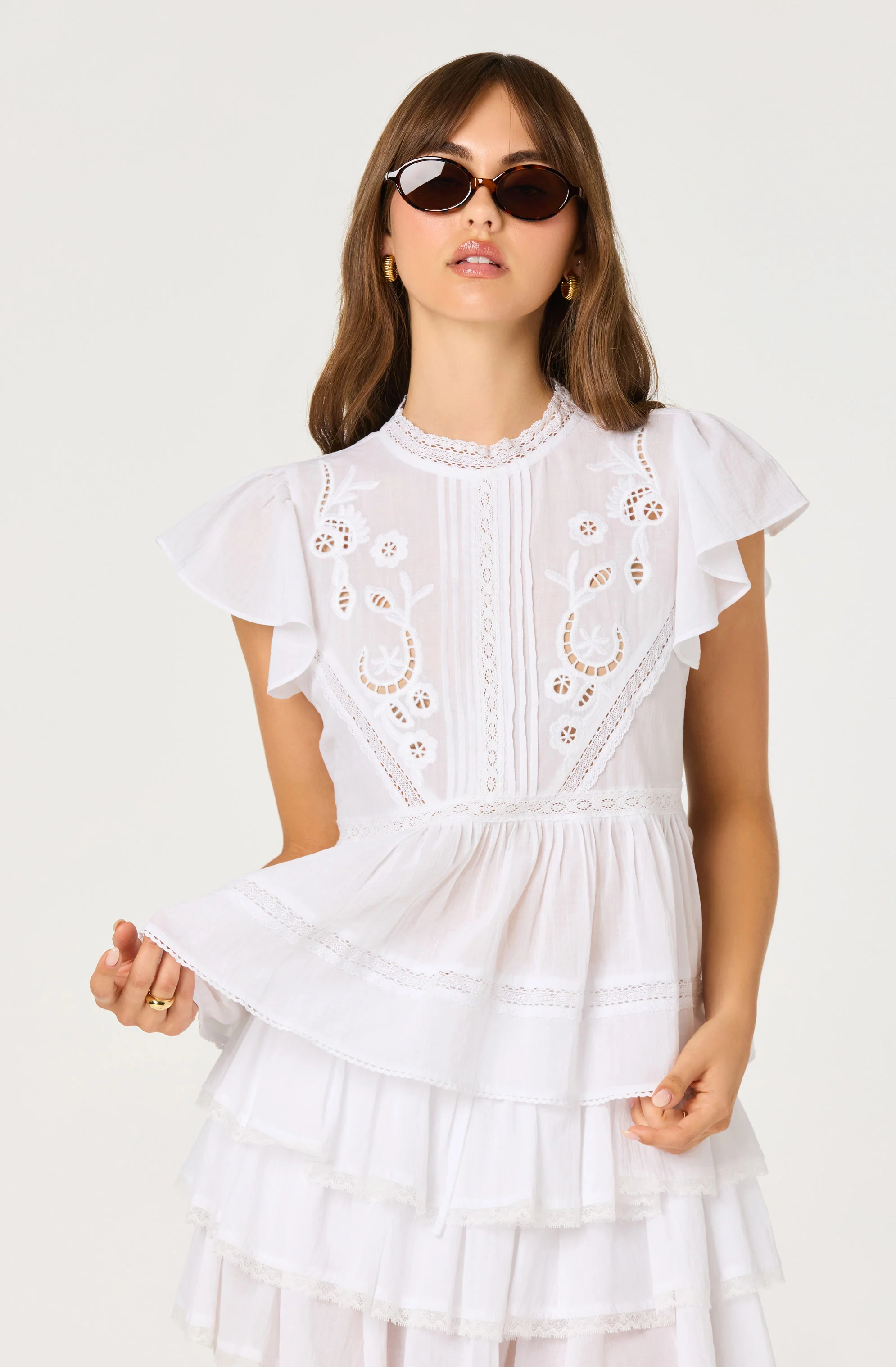 Jenny Eyelet Flutter Sleeve Top - Image 2