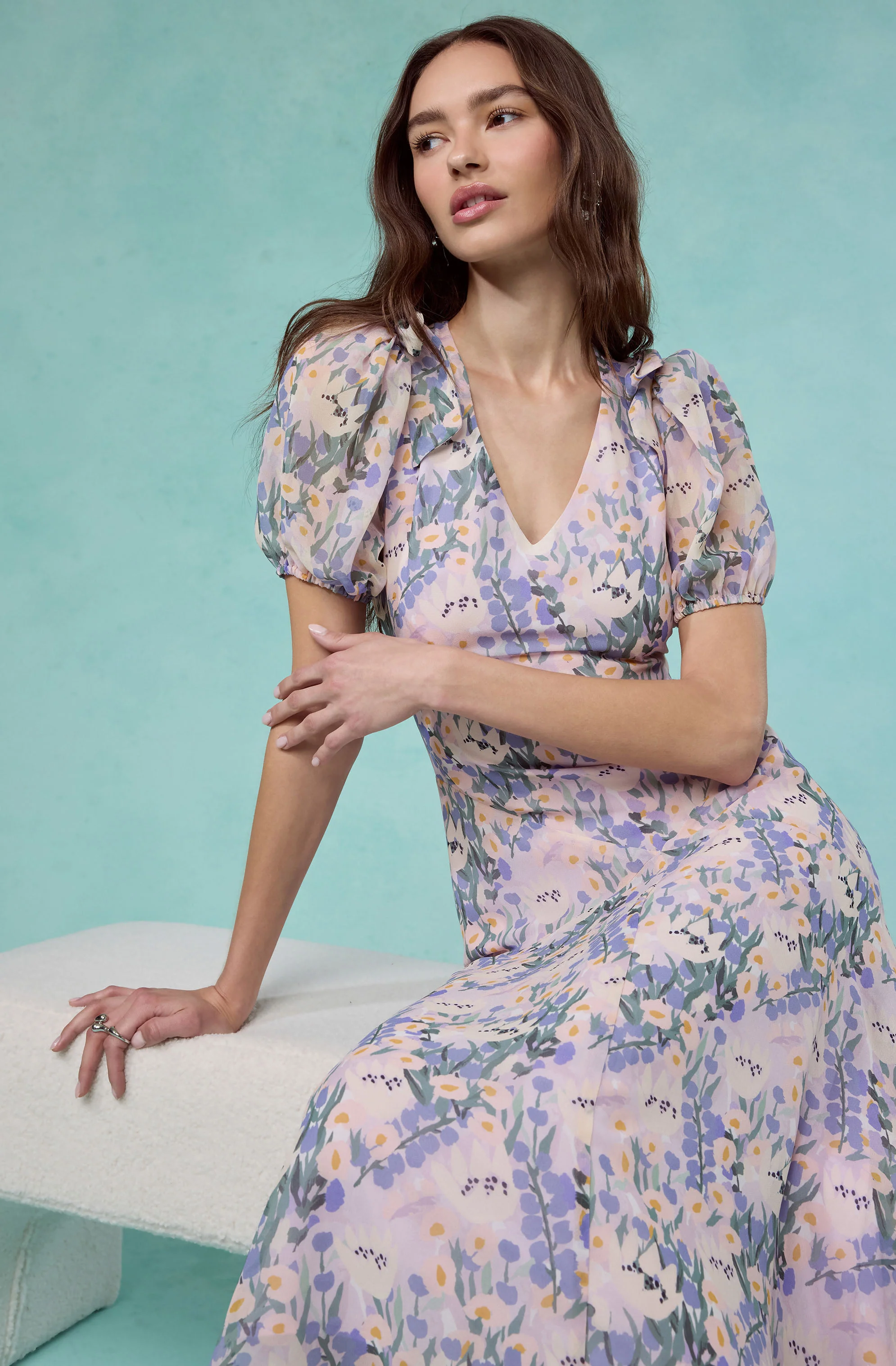 Jessenia Floral Puff Sleeve Midi Dress - Image 6