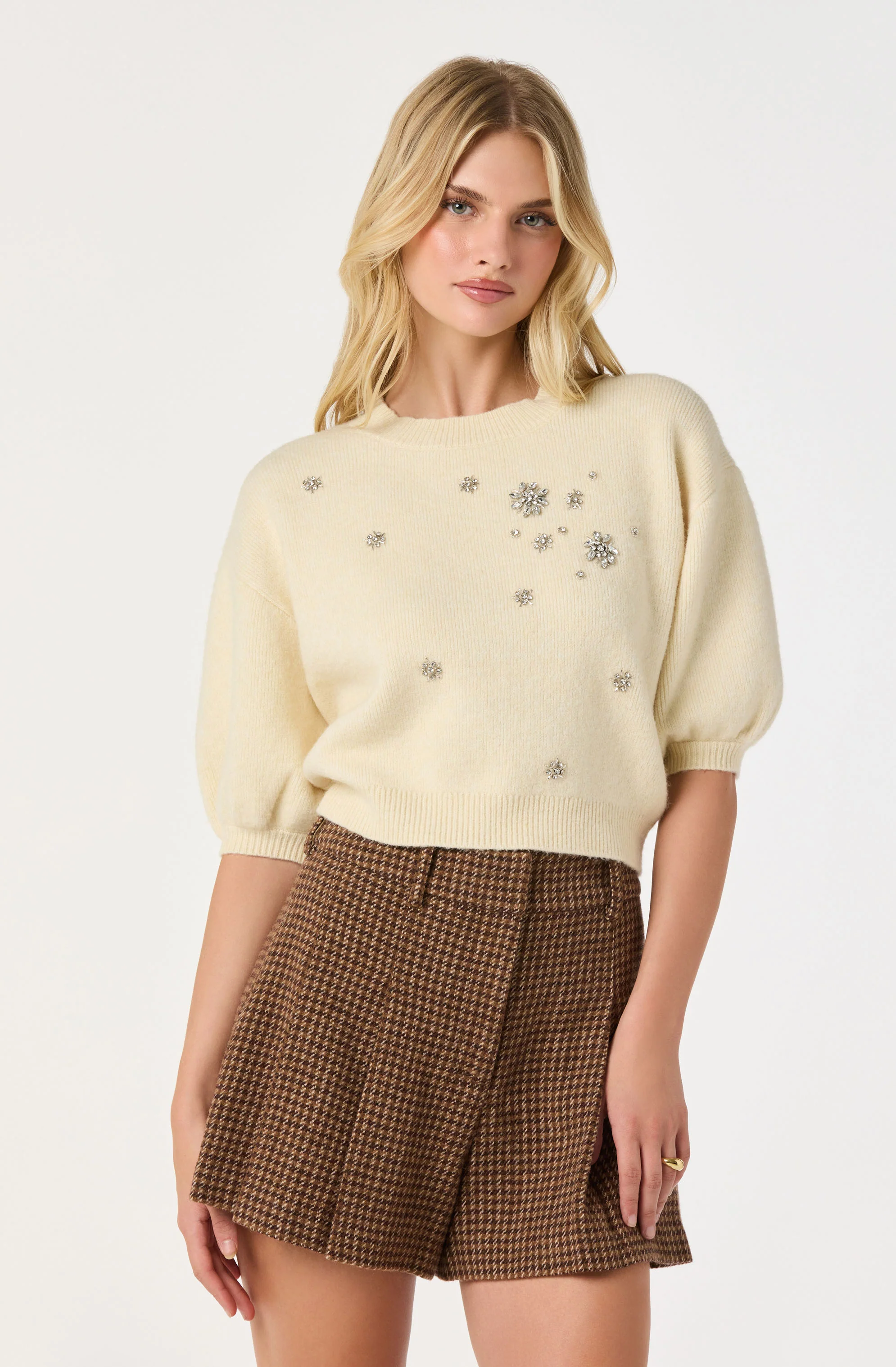 Jewel Embellished Puff Sleeve Sweater - Image 2