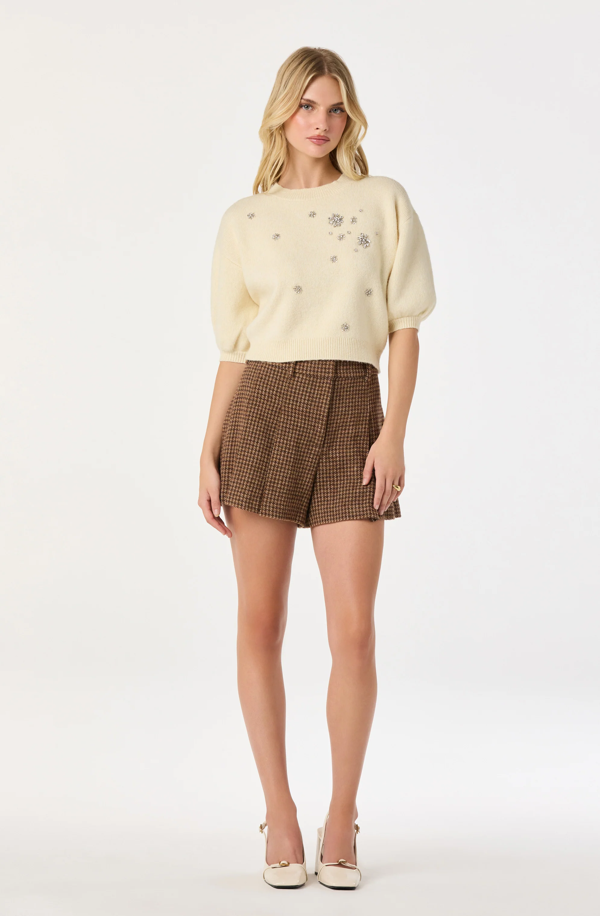 Jewel Embellished Puff Sleeve Sweater - Image 3
