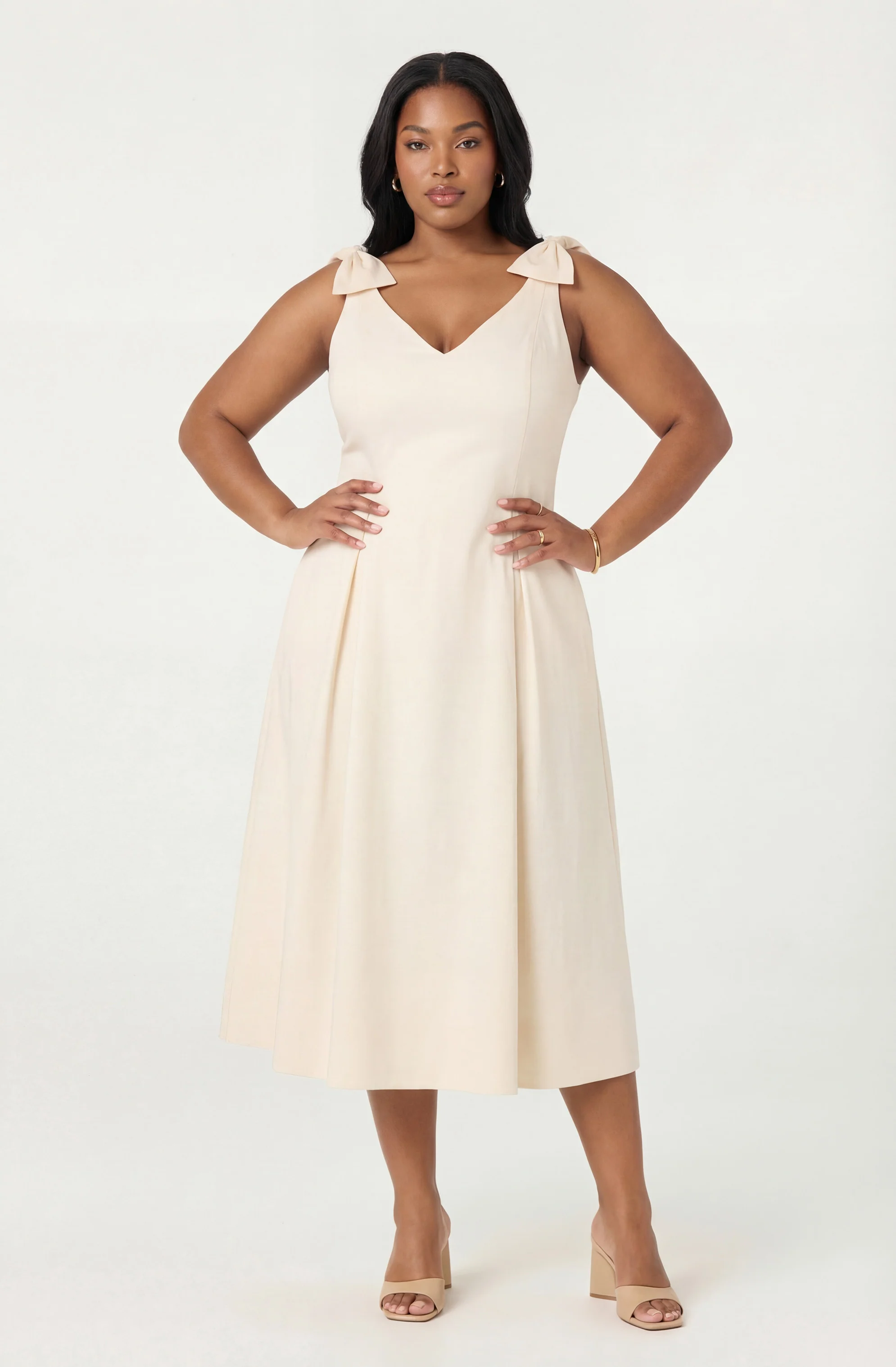 Joleena Linen Bow-Strap Midi Dress - Image 2