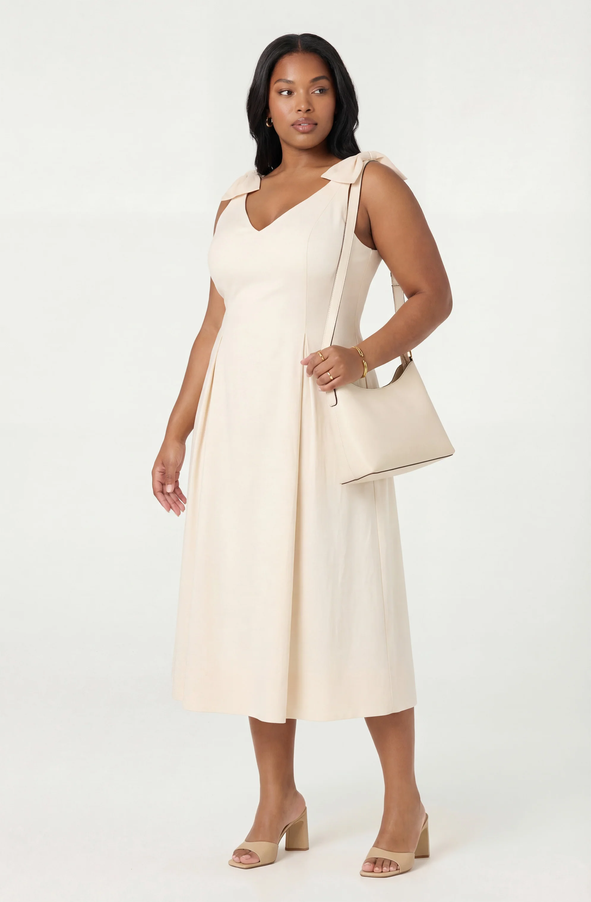 Joleena Linen Bow-Strap Midi Dress - Image 4