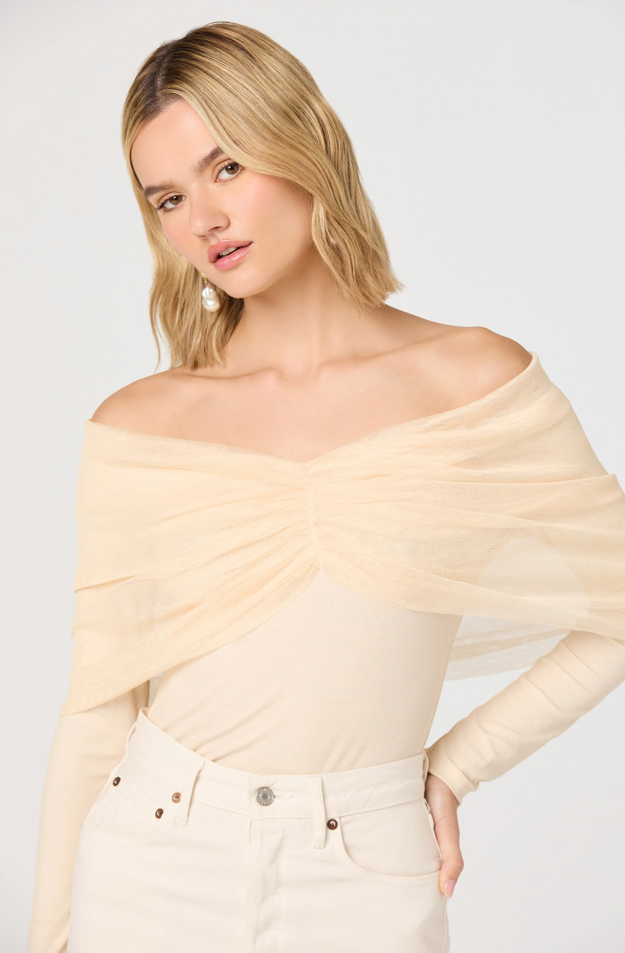 Julieta Off-Shoulder Ruched Overlay Top - Image 2
