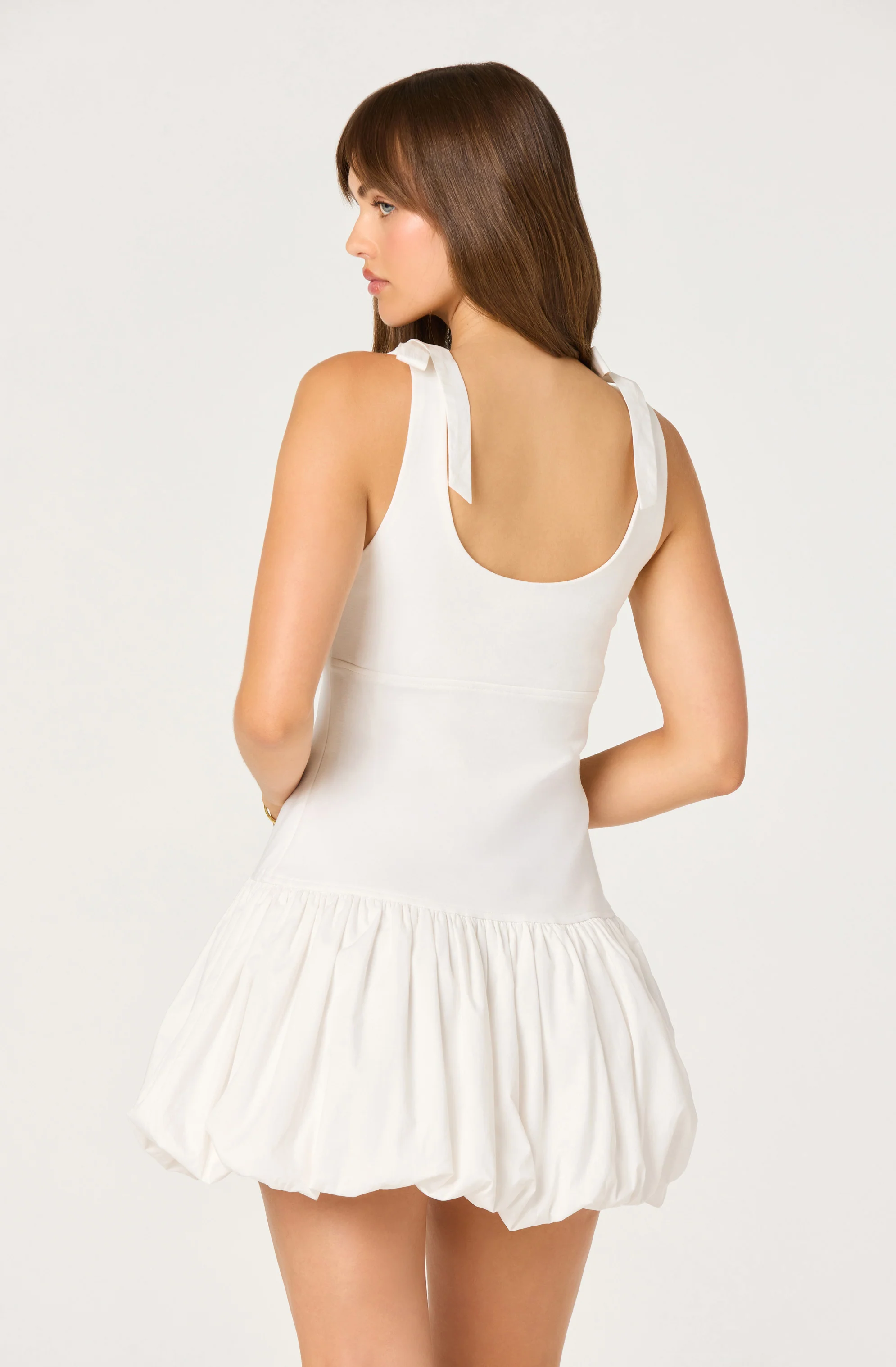 Kaci Bow Shoulder Mixed Media Bubble Mini Dress - Image 6