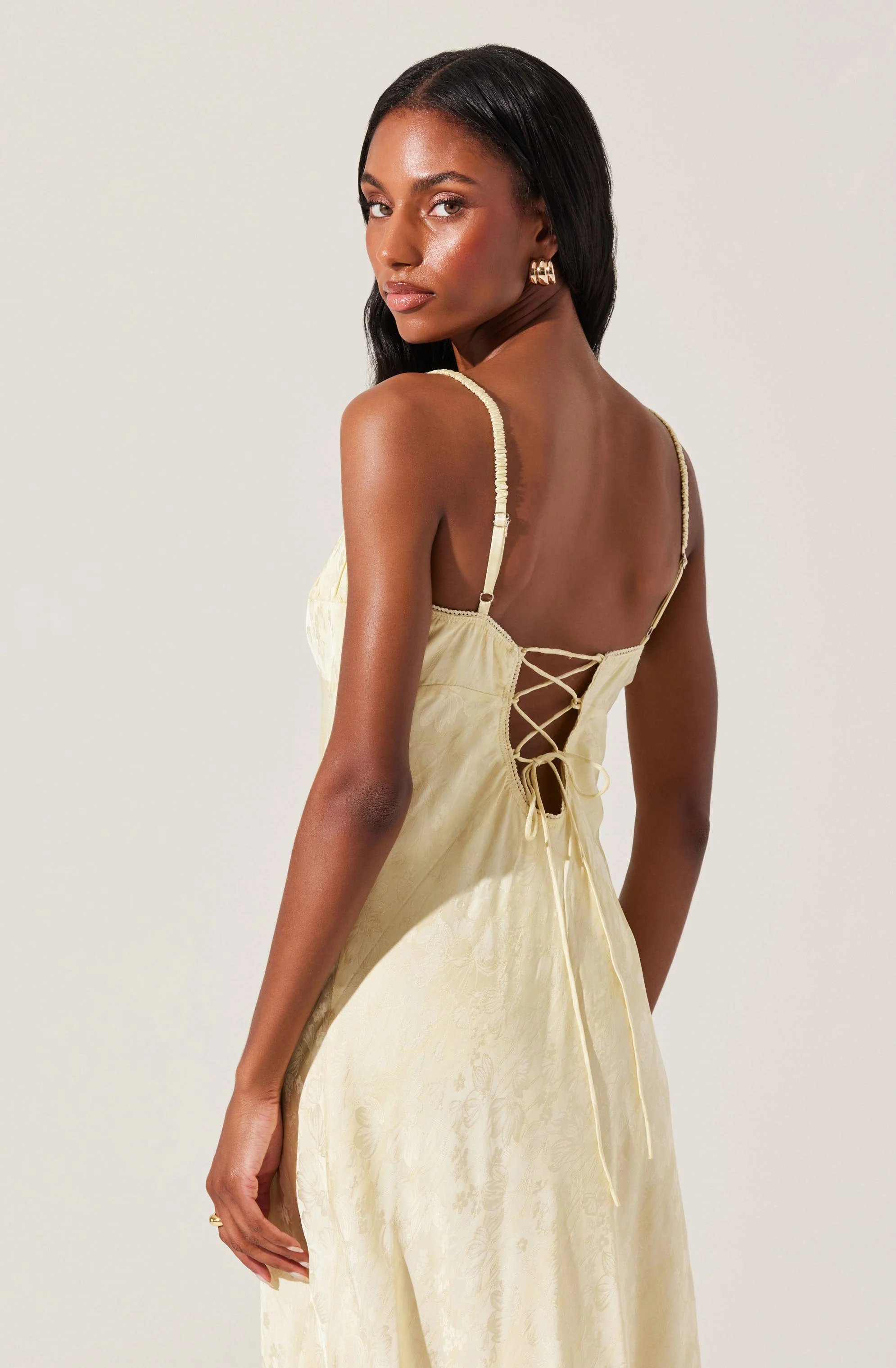 Kaiya Floral Jacquard Satin Midi Dress - Image 12