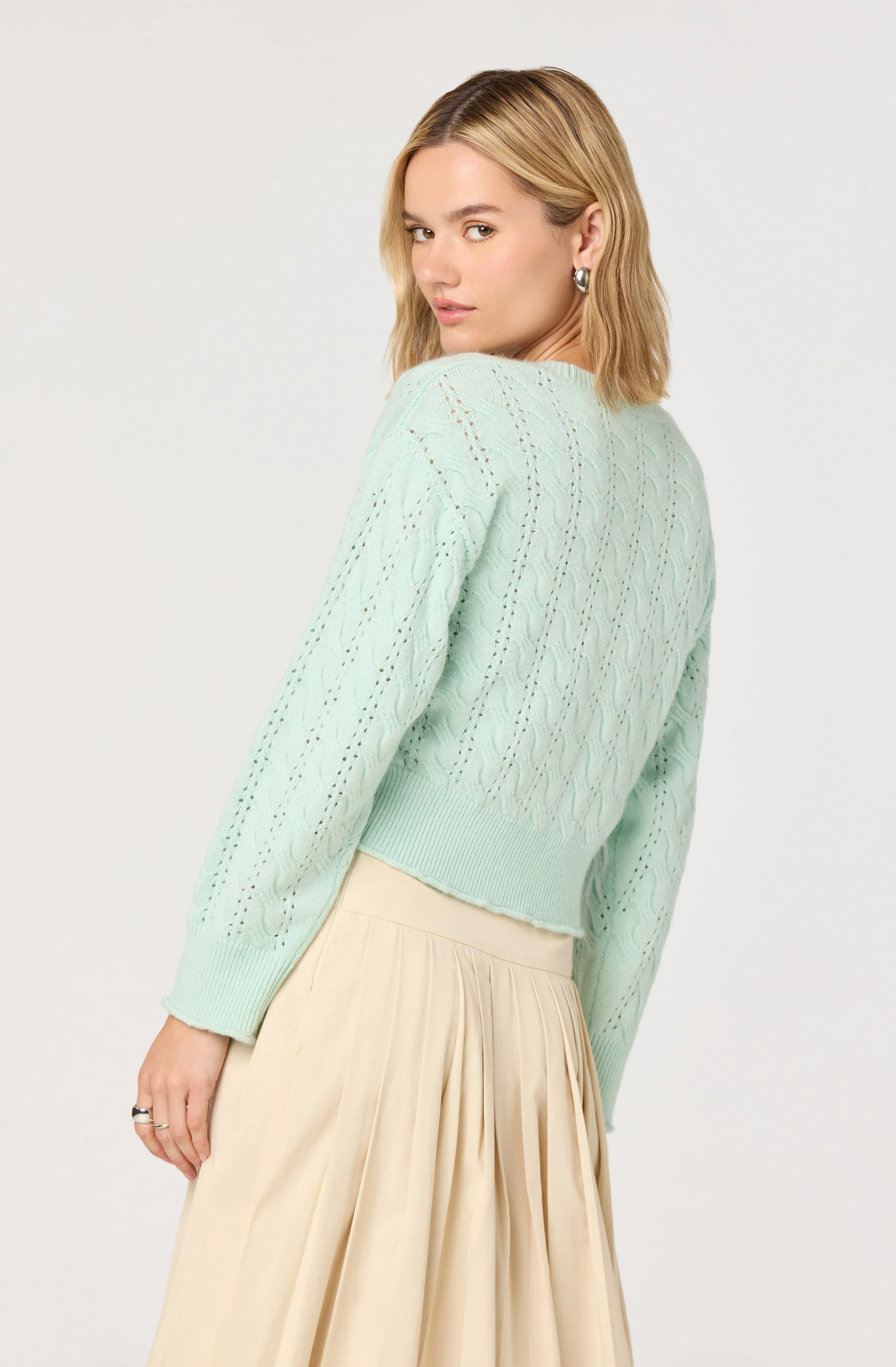 Kalen Cable-Knit Bow Cutout Cardigan - Image 3
