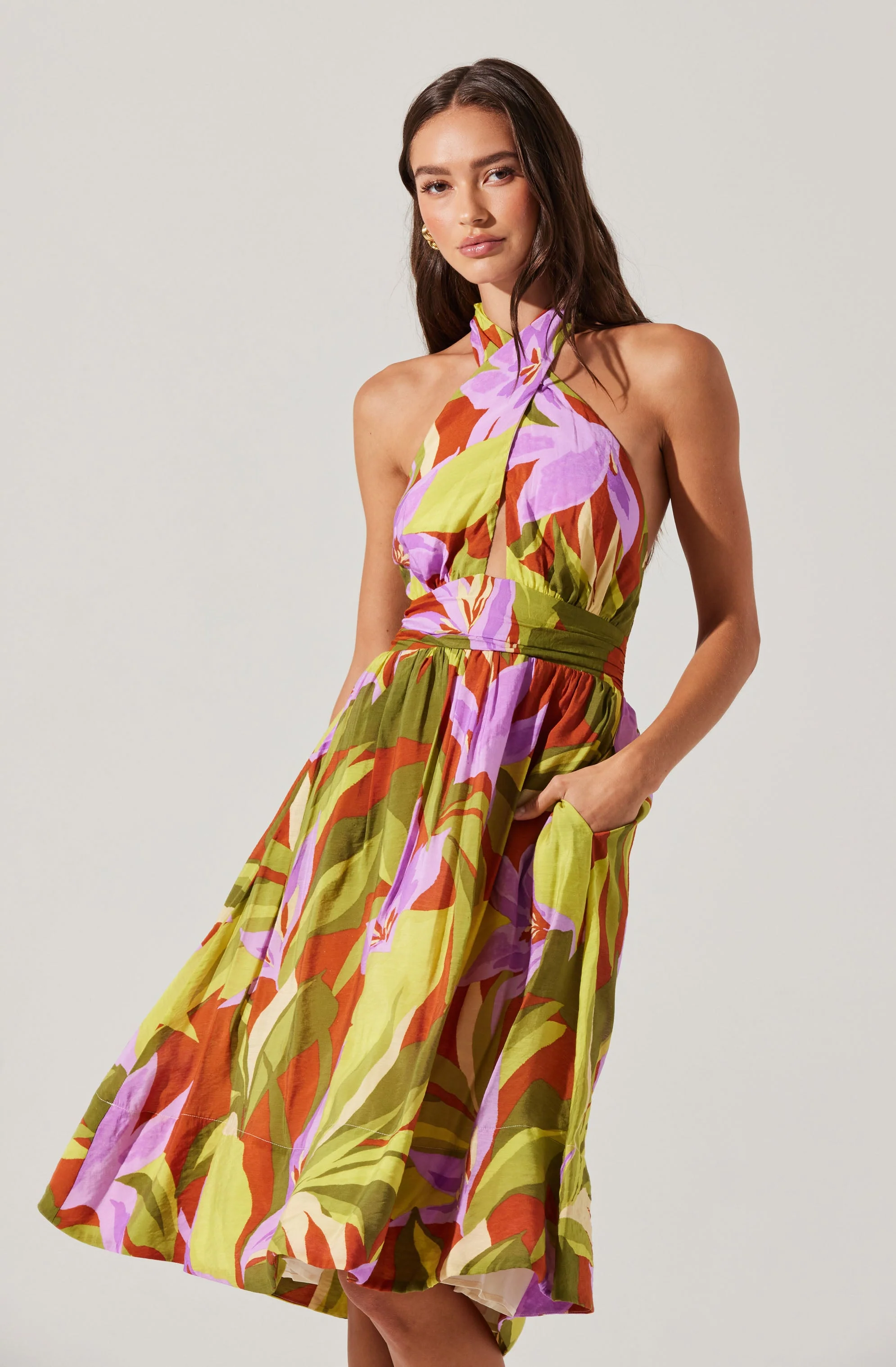 Kalia Halter Floral Midi Dress - Image 3