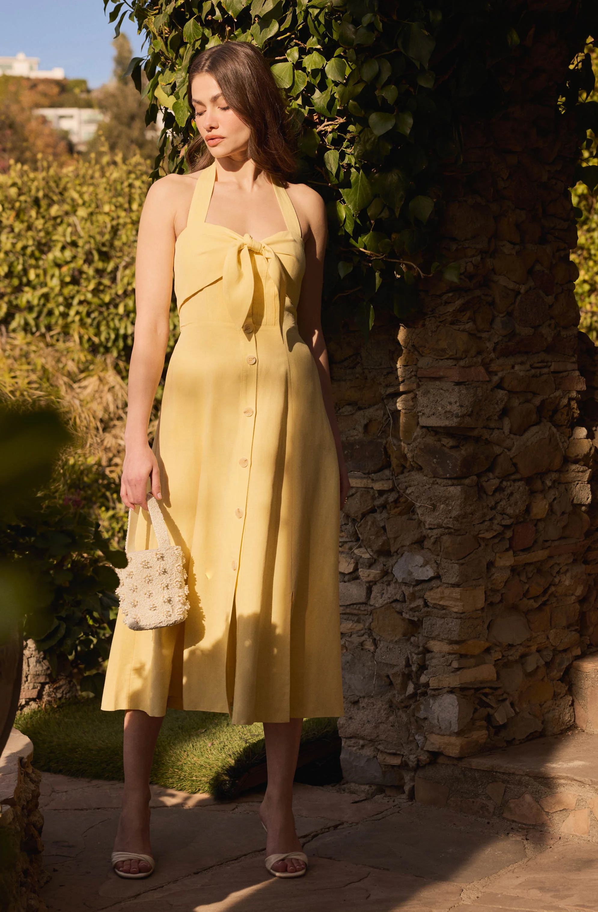 Katherine Linen-Blend Halter Midi Dress - Image 6