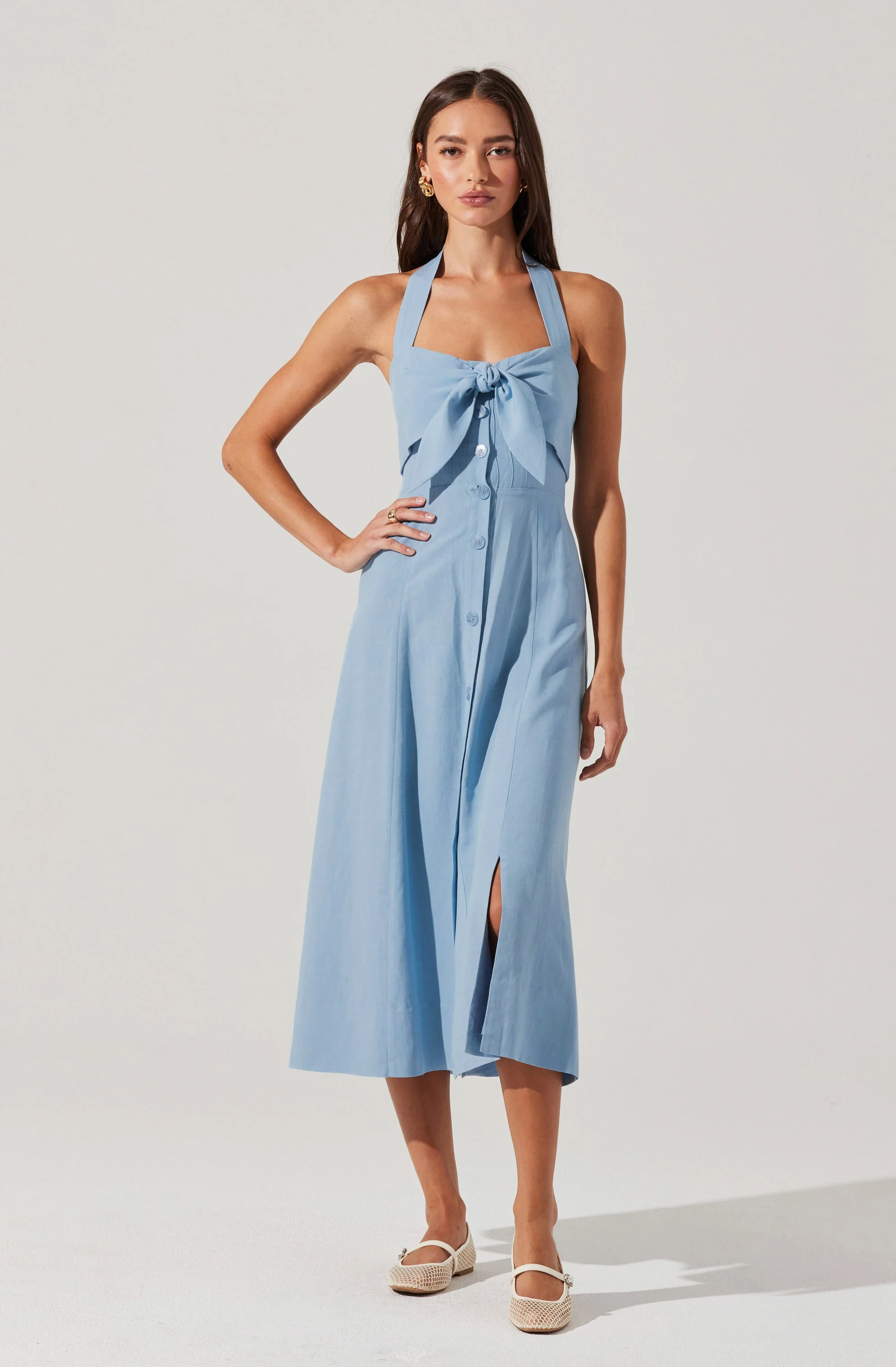 Katherine Linen-Blend Halter Midi Dress - Image 7